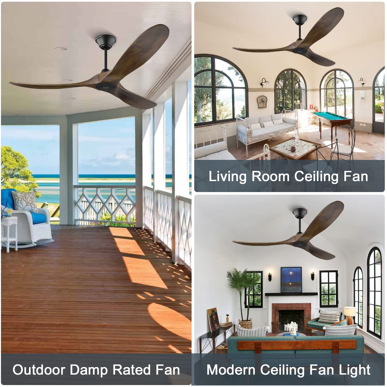 177cm Deckenventilator Groß ohne Licht, Deckenventilatoren Holz mit Fernbedienung, Deckenventilator Leise Schlafzimmer, 1/4/8 Timing, Speicherfunktion, DC Motor für Innen/Außen，Große Windmenge