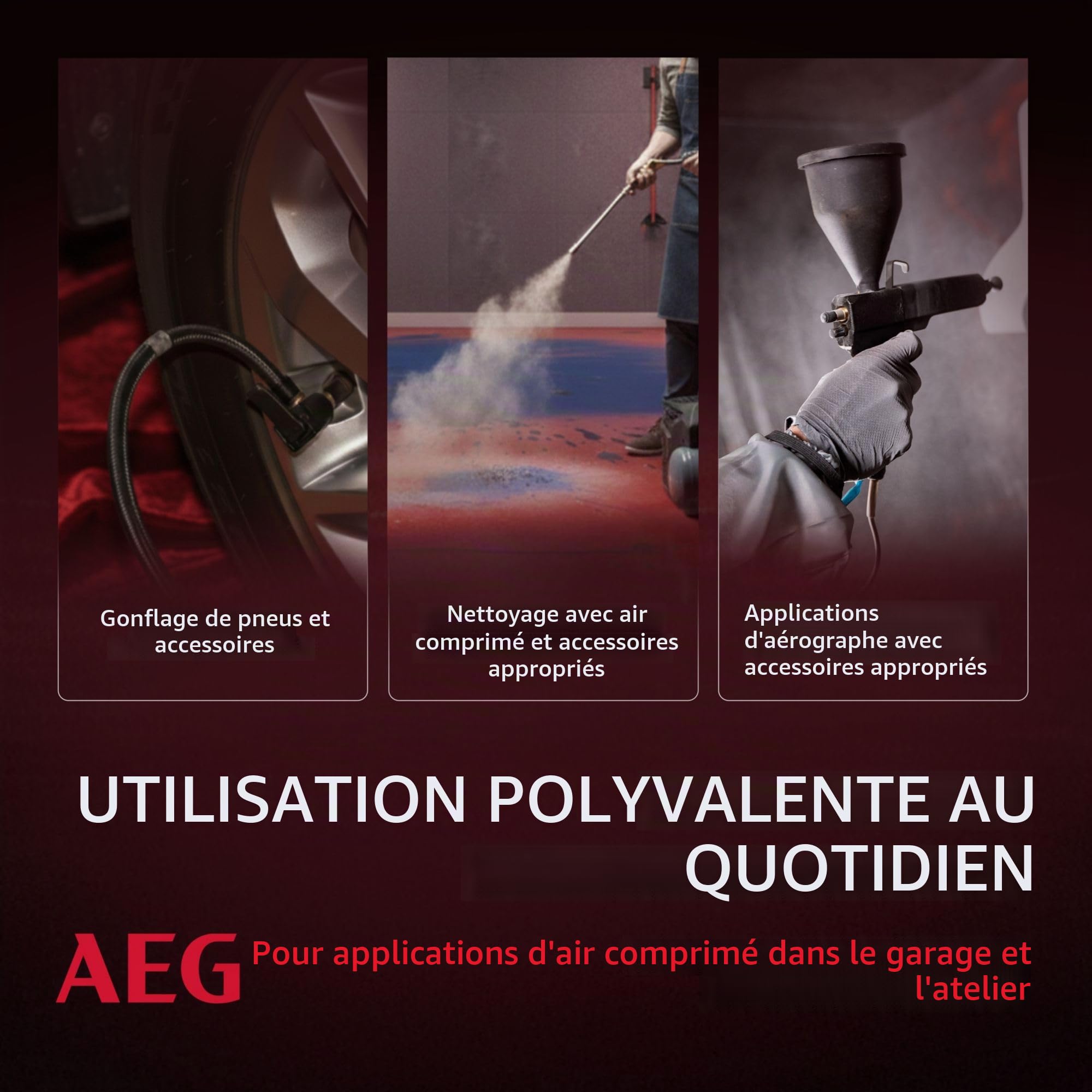 AEG KL6 Compresseur d'air comprimé silencieux et puissant pour atelier, maison, loisirs, polyvalent, sans entretien, sans huile, 56 dB, puissance du moteur 1,5 CV, réservoir 6 l, 8 bar, 206 l/min
