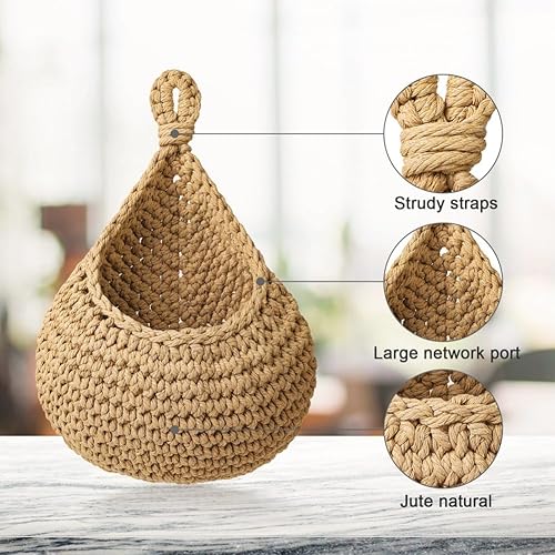 Miniatura 2 de Cesta colgante de frutas para cocina, cesta de frutas para colgar en la pared, cesta de frutas y verduras tejida a mano, cesta colgante de yute