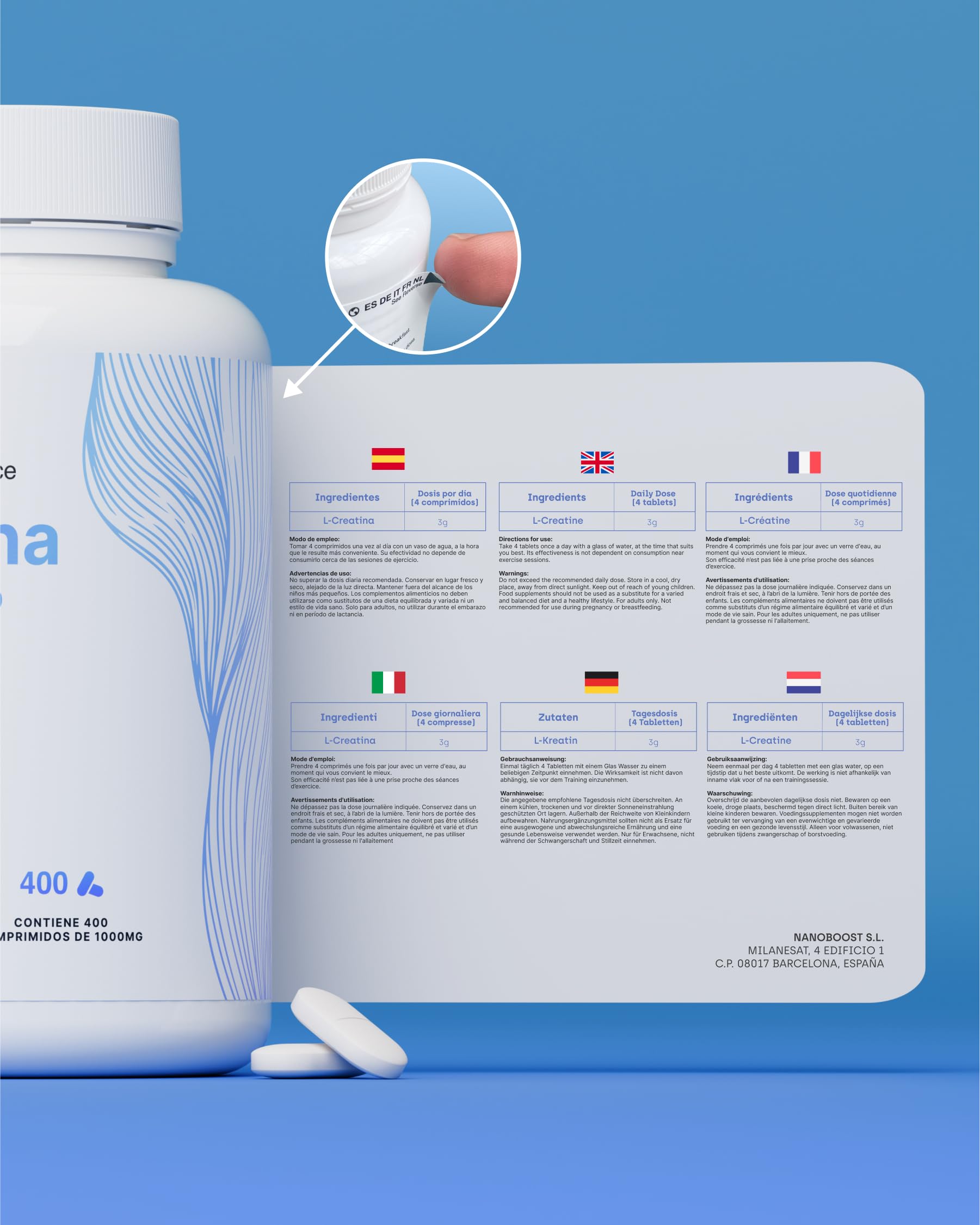 Créatine Monohydratée 3000 mg – 400 comprimés | Améliore la force, la masse musculaire, l'endurance, récupération, énergie et l'agilité mentale | Végan, Sans Gluten, Sans OGM | Pour Homme et Femme
