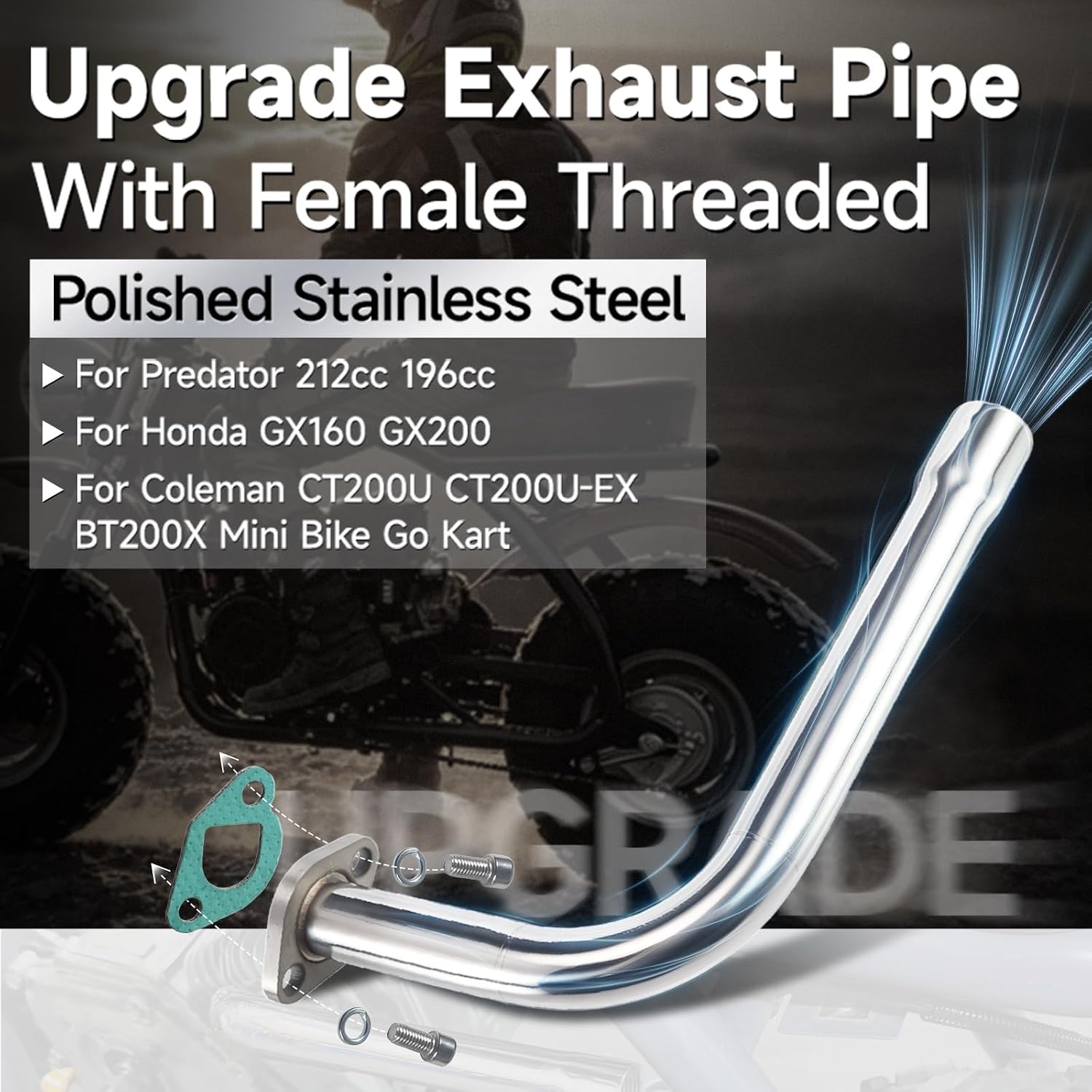Upgrade Exhaust Pipe Polished Stainless Steel For Predator 212cc 196cc