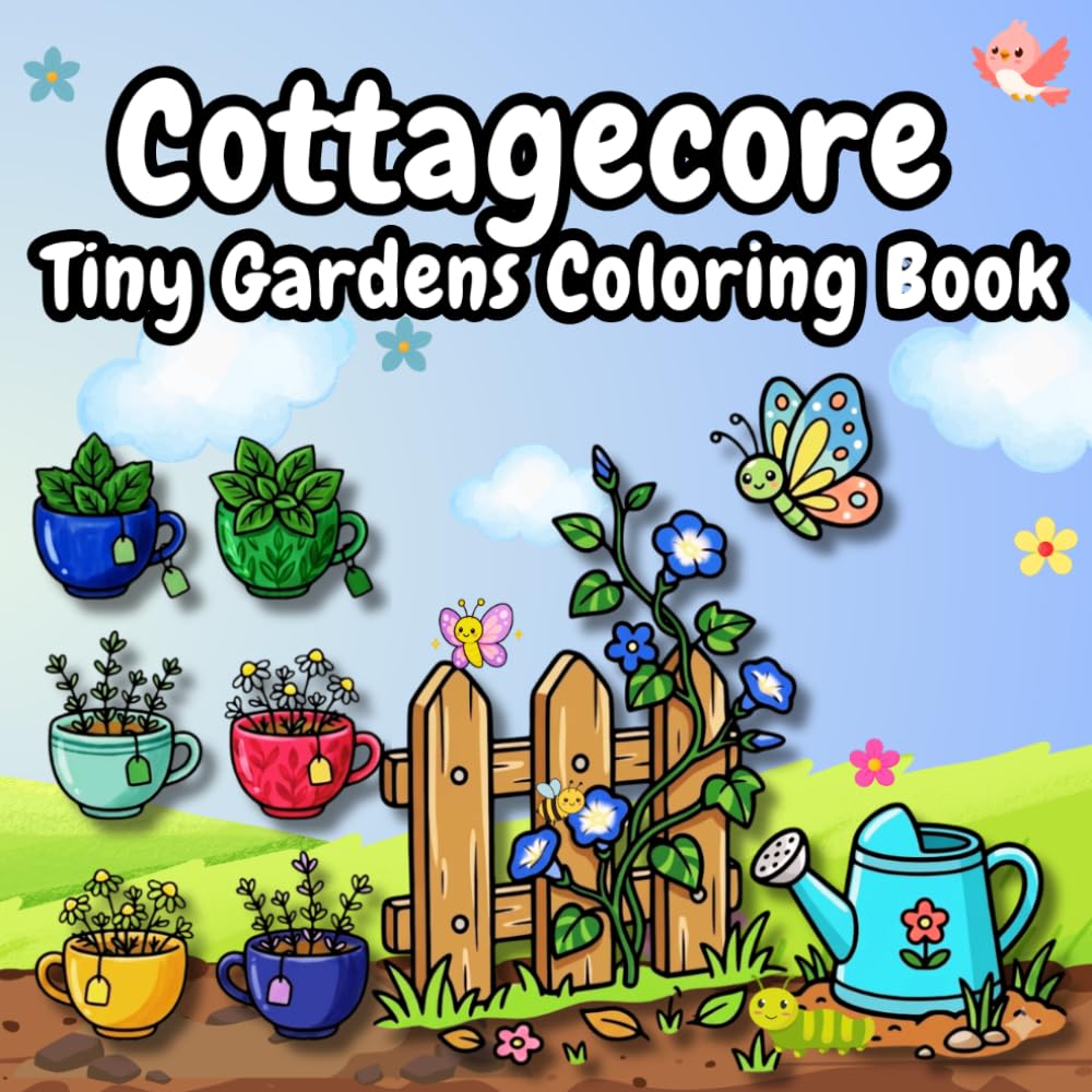 Cottagecore Tiny Gardens Coloring Book: Bold and Easy Miniature Comfy Garden Designs for Stress Relief and Relaxation — Cute Fairy Gardens, Container Gardens, and Whimsical Nature Scenes