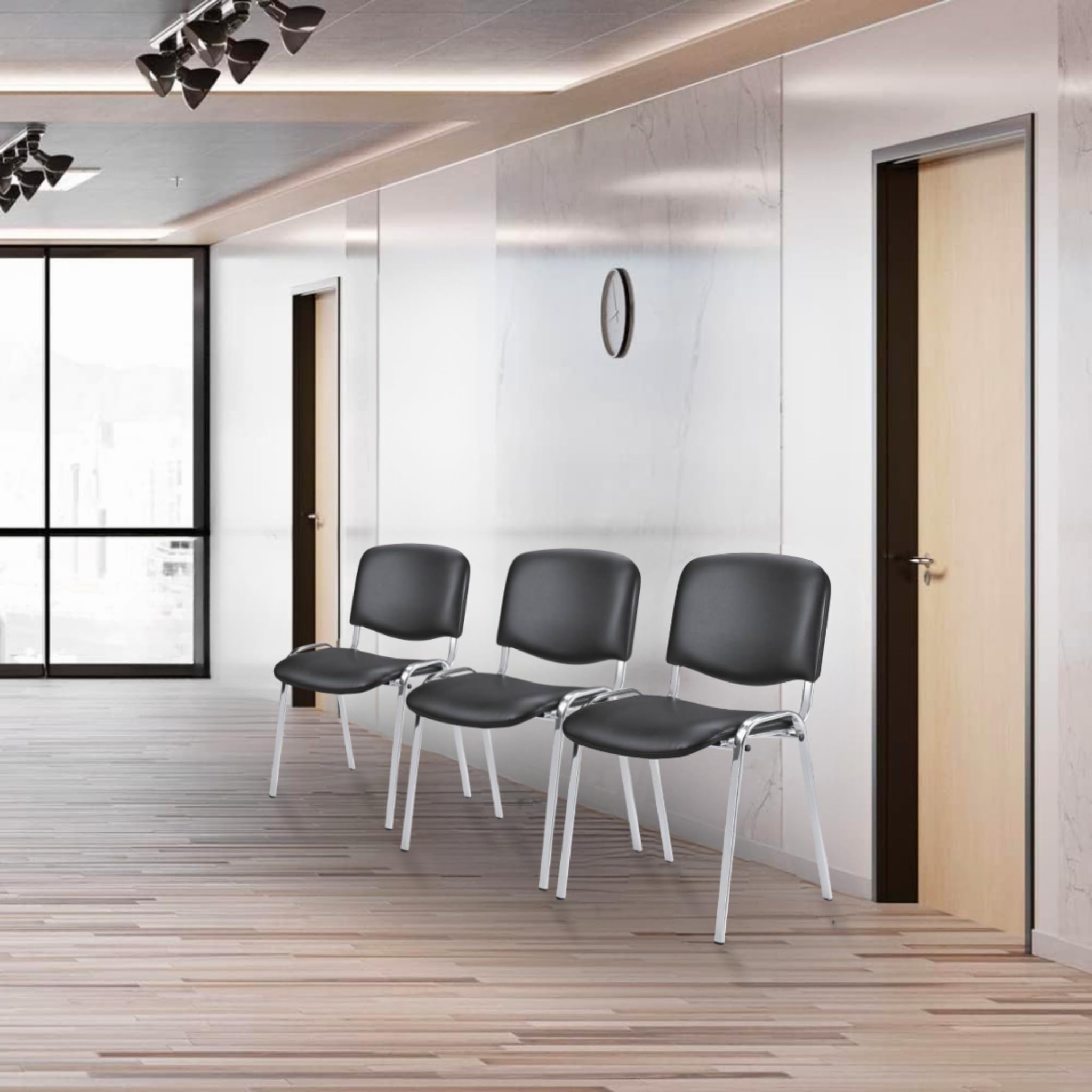 Topsit Chaise Visiteur, Chaise de conférence Structure en métal chromé, rembourée et avec revêtement en Similicuir, Chaise empilable, pour la Maison, Le Bureau, la réception, Les Pauses.