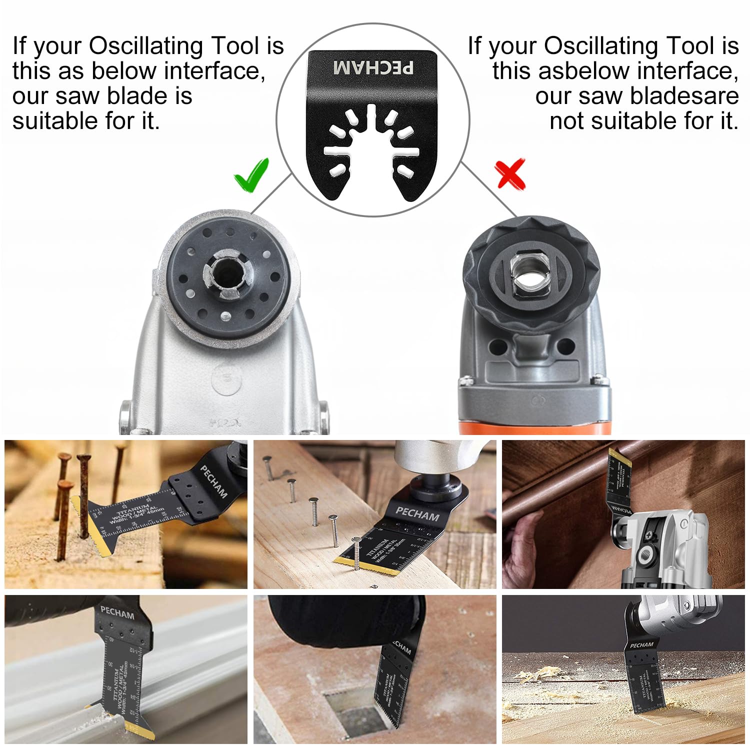 PECHAM 128 lame oscillanti per utensili, taglio di legno e metallo e carta vetrata, accessori per utensili oscillanti con denti rapidi in titanio, lama multitool per utensili giapponesi per più
