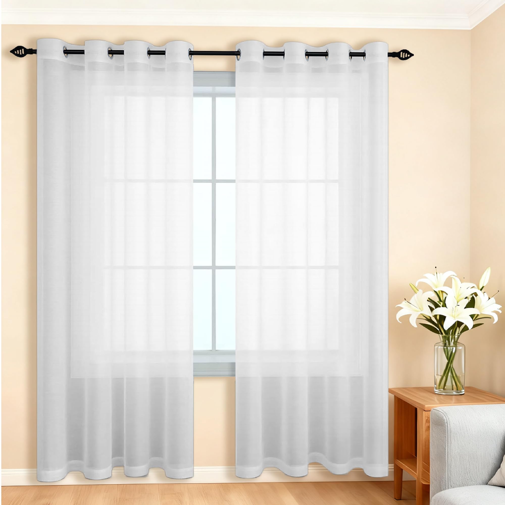XIAOMEI Vorhänge Halbtransparent mit Ösen 240 x 340 cm Voile Polyester Transparent Transparente Voile Vorhänge mit Ösen für Wohnzimmer Schlafzimmer Mädchen Jugend Curtains, Weiß