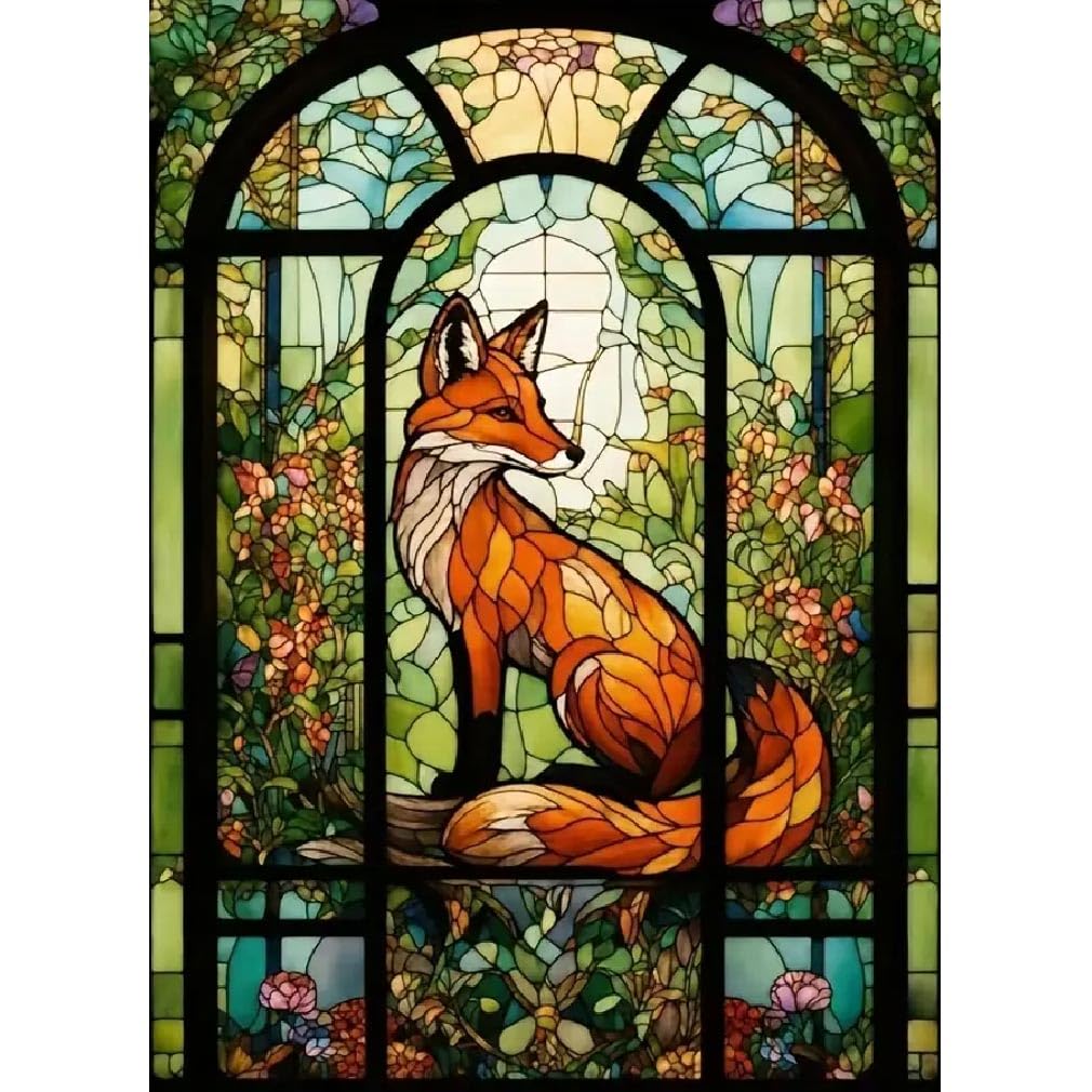 JFYHAB Fox Diamond Painting Kits for Adults, 5D DIY Full Drill, Round Full Drill Stain Glass, 12x16 inch