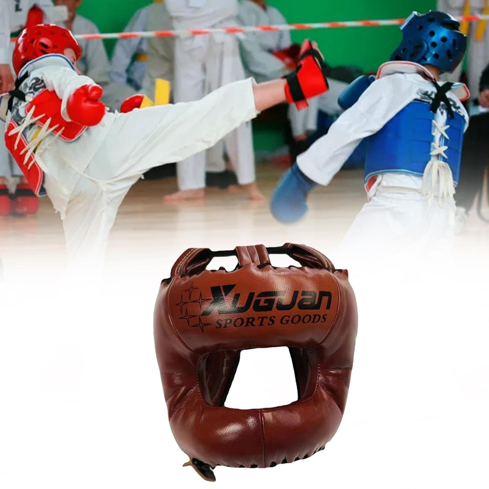 F Fityle Casco de Boxeo Profesional, Casco de Entrenamiento de Artes Marciales Mixtas, Casco de Kickboxing, Muay Thai, Grappling, Karate, Taekwondo, Casco de a, Marrón, L