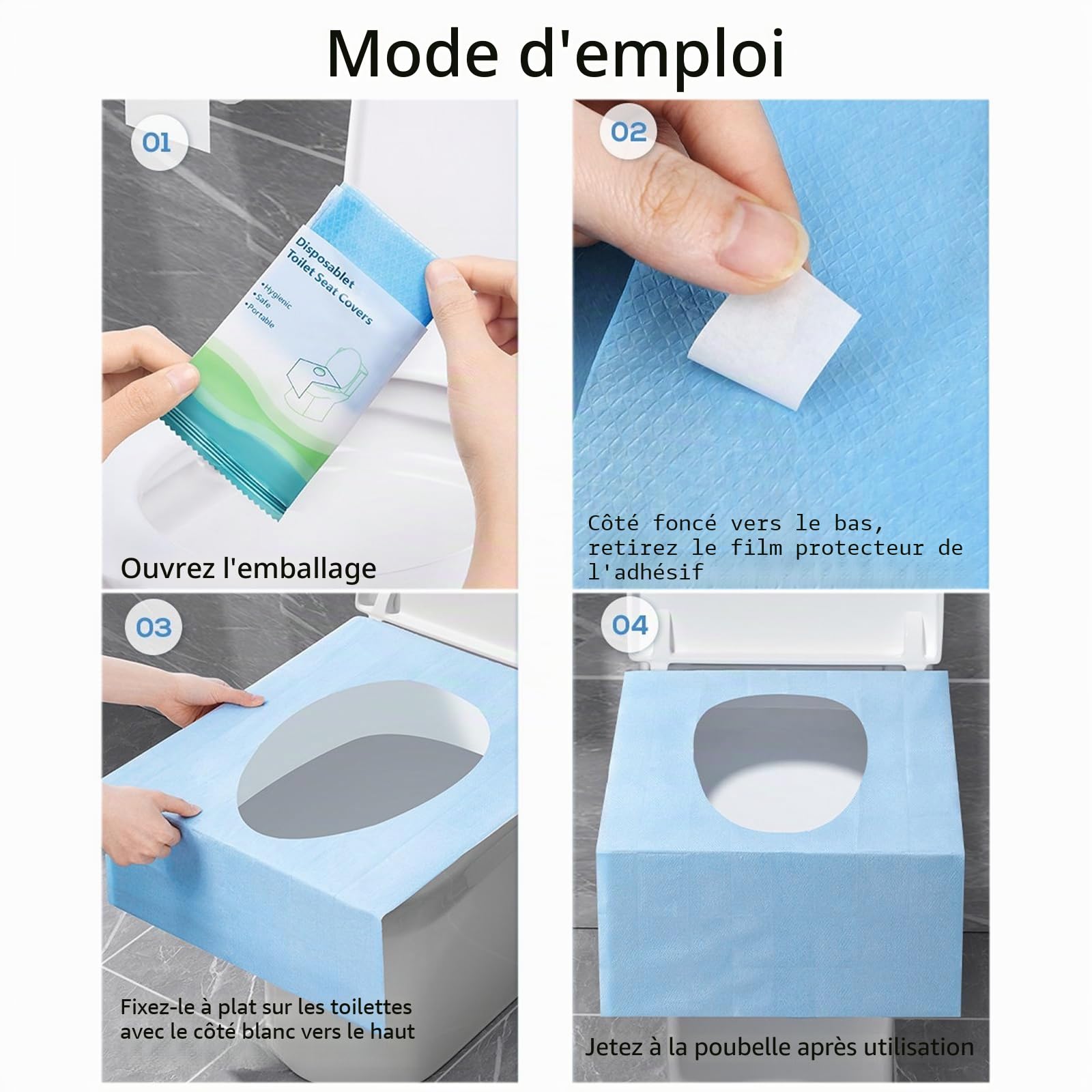 60 Pièces Housse de Siège de Toilette Jetable,Protege Toilette Jetable,Convient aux adultes et aux enfants, idéal pour les voyages, les toilettes publiques, emballé individuellement (Bleu)