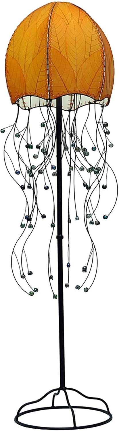 Eangee Home Design Jellyfish Large Floor Lamp Natural Shade Made of Real Cocoa Leaves 15 Inches Length x 15 Inches Width x 64 Inches Height (399 n)
