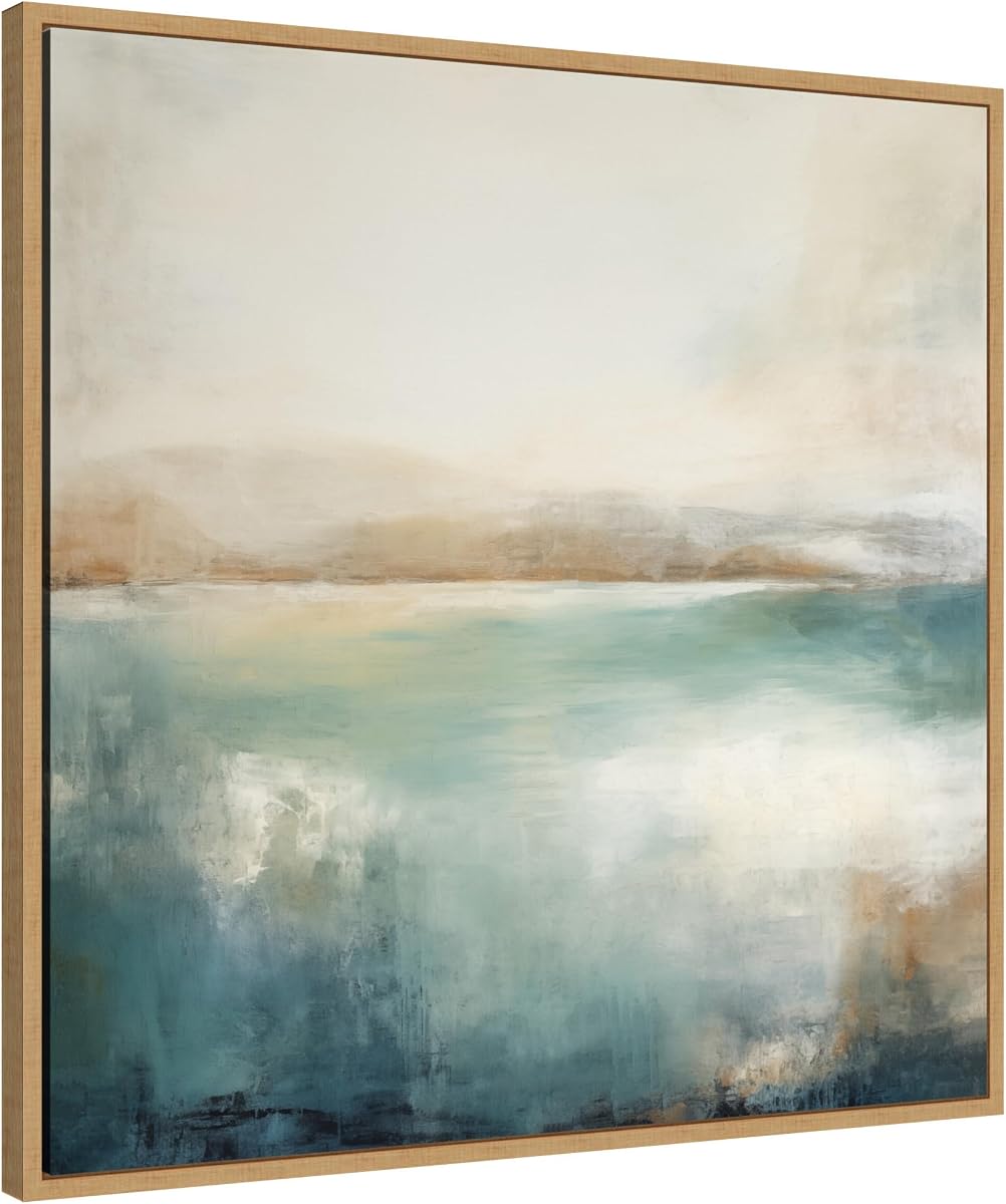 Sylvie - Lienzo enmarcado abstracto con paisaje de lago calmante por The Creative Bunch Studio 30 x 30 natural, costero, abstracto, paisajes artísticos para decoración de pared, sala de estar, dormitorio