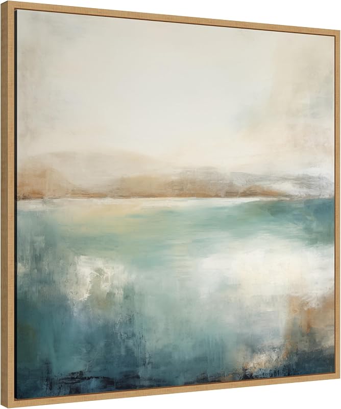 Sylvie - Lienzo enmarcado abstracto con paisaje de lago calmante por The Creative Bunch Studio 30 x 30 natural, costero, abstracto, paisajes artísticos para decoración de pared, sala de estar, dormitorio