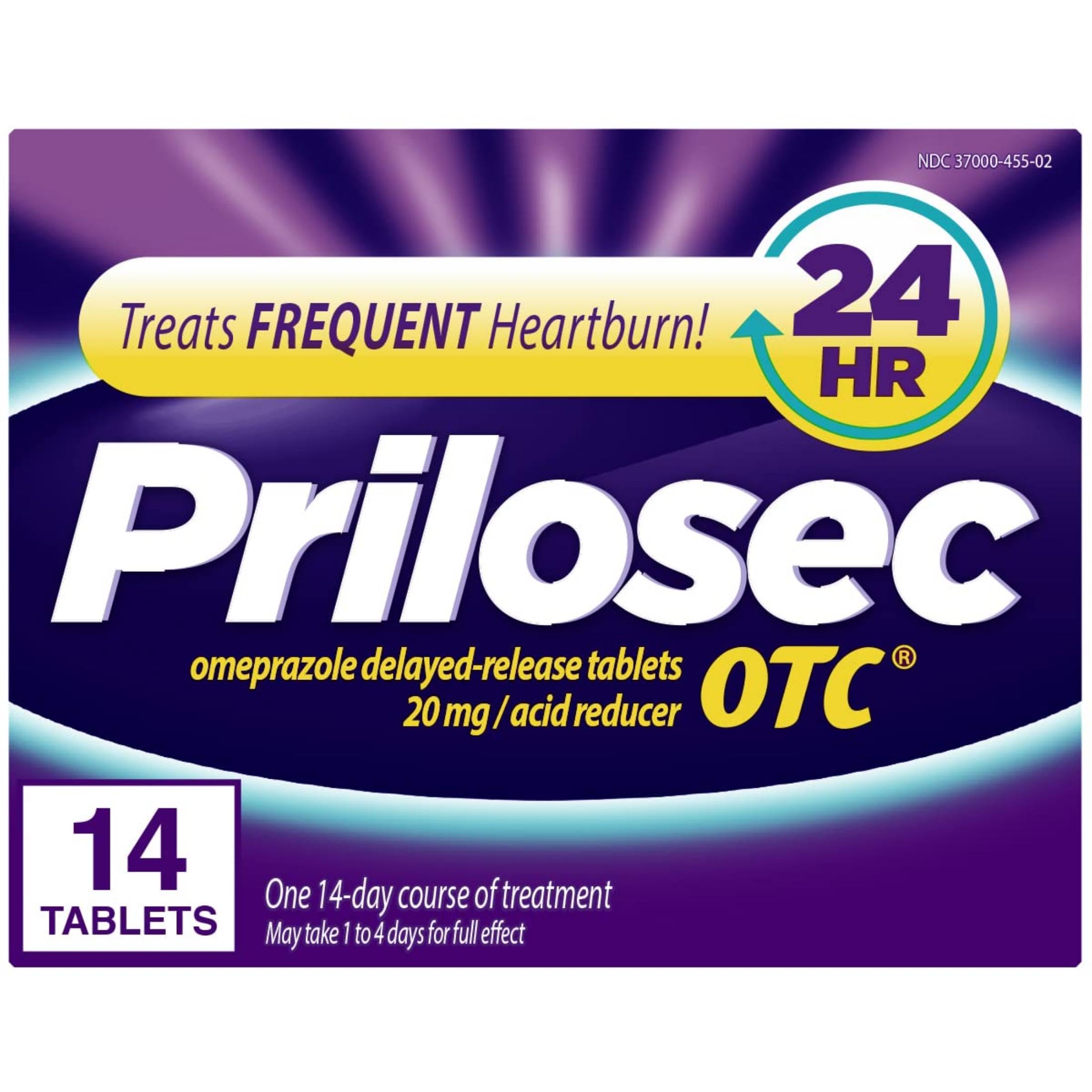 Prilosec OTC, Omeprazole Delayed Release 20mg, Acid Reducer, Treats Frequent Heartburn for 24 Hour Relief, All Day, All Night*, Heartburn Medicine, 20mg, 14 Tablets