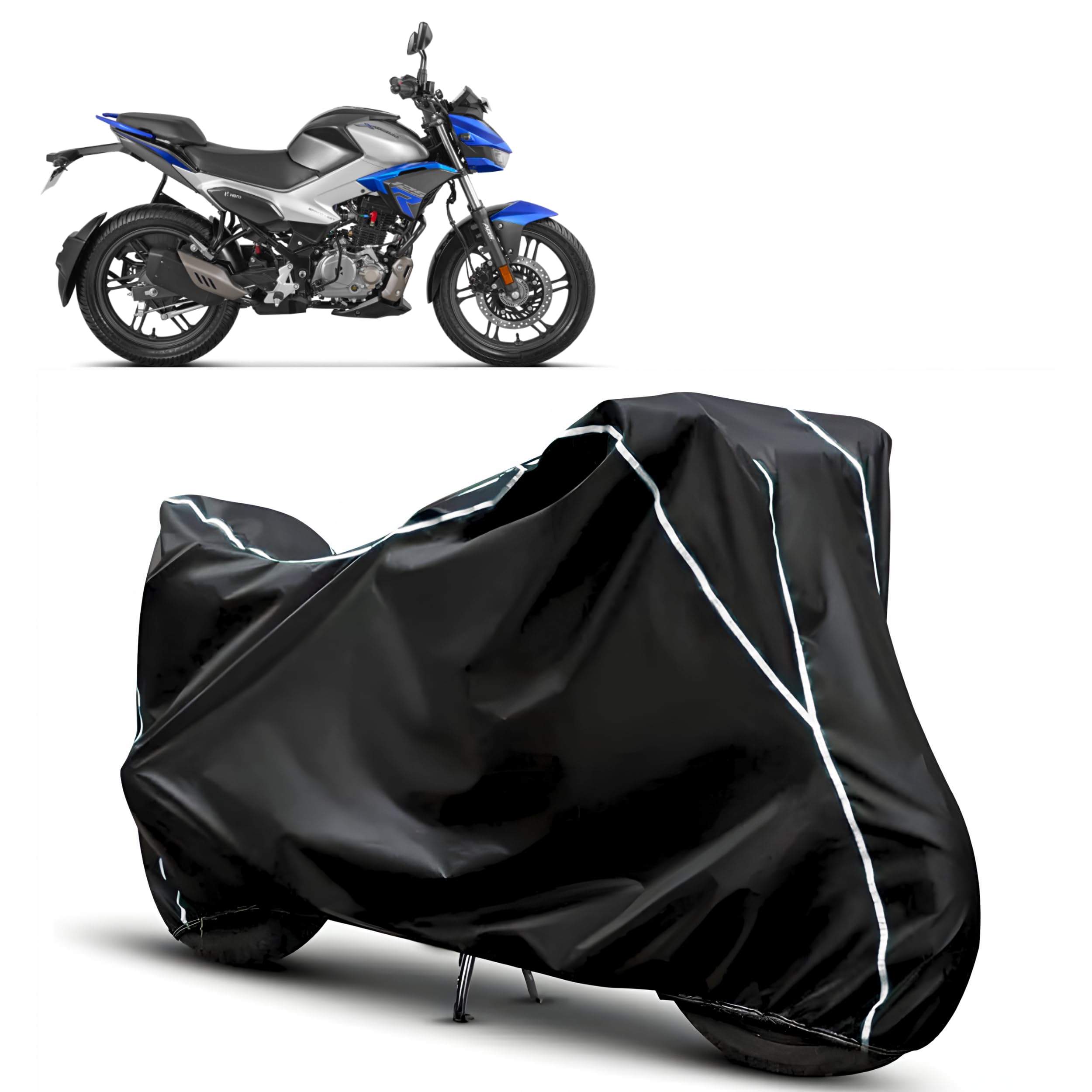 FAVY Waterproof Bike Cover Compatible with Hero Xtreme 125R | Dust Proof & UV Protection Bike Body Cover | Wind Proof Elastic Bottom Motorcycle Cover