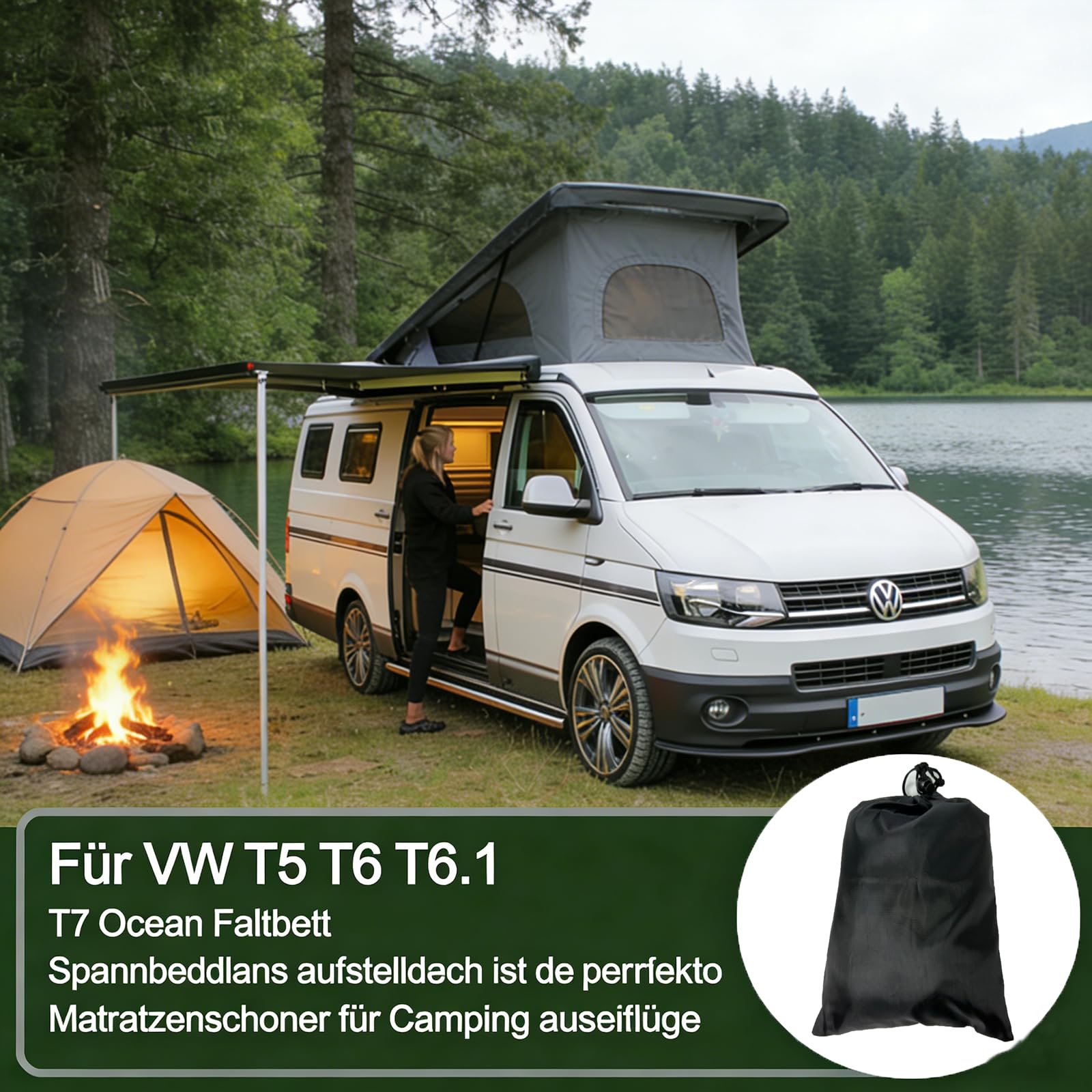 Prześcieradło z gumką do samochodów kempingowych, do samochodów dostawczych, VW T5, T6, T6.1, Ocean, Składane, Szary, 20% elastan, 40% nylon, 40% bawełna, Full