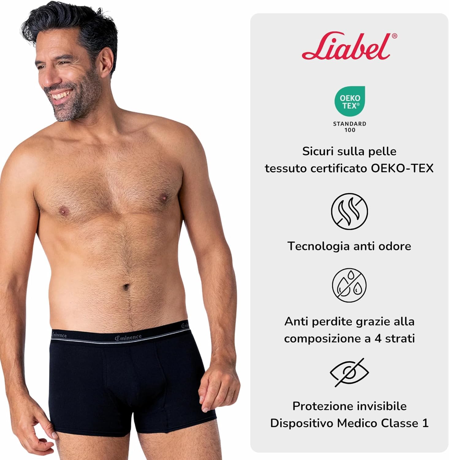 Herren-Boxershorts, saugfähig, Baumwolle, elastisch, Medizinprodukt, geruchshemmend, unsichtbar, 4 Schichten, kleine Urinarausschläge, Inkontinenz