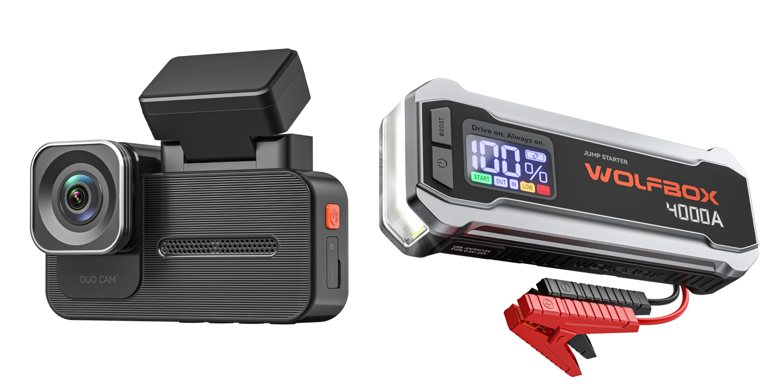 WOLFBOX 4000A Jump Starter X5 Duo Dash Cam