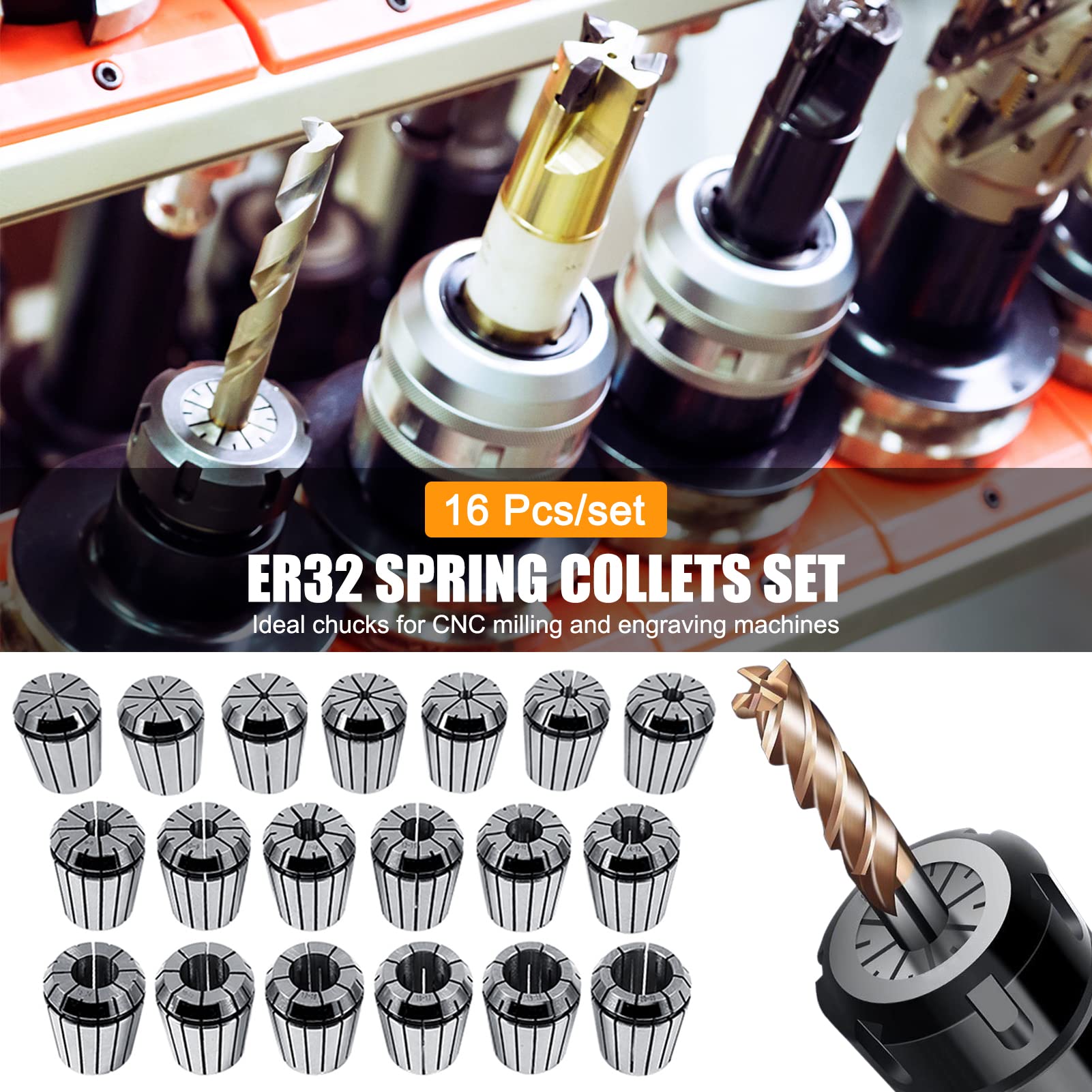 Pinza Molla Pinza Pinza, 2-20mm 19pcs ER32 Pinza a molla di precisione Set per fresatura per incisione CNC