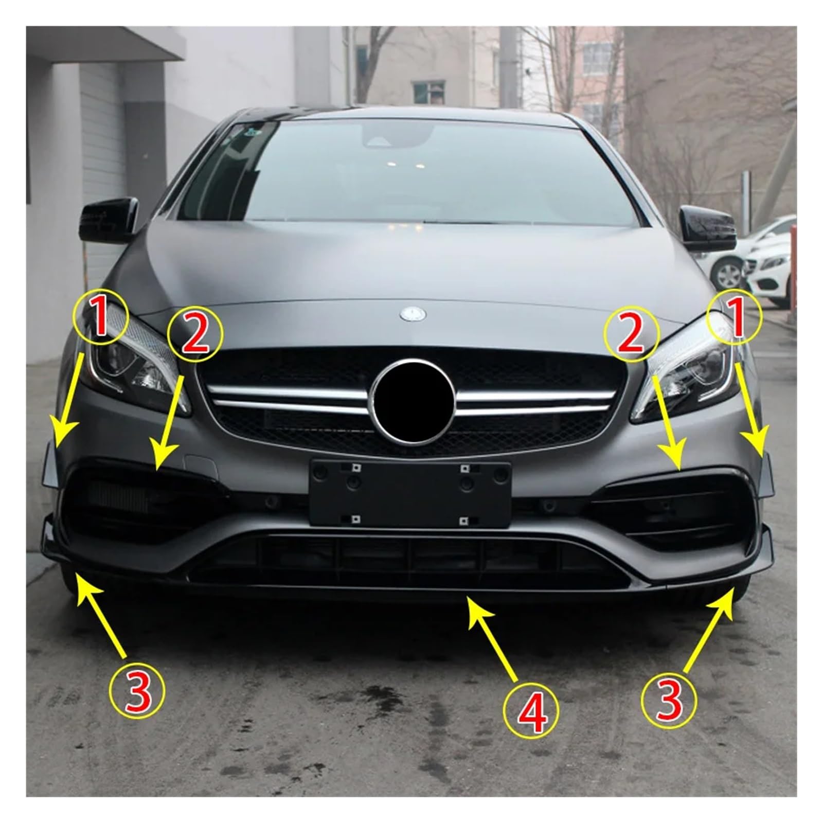Lyjstore Labio de Parachoques Delantero Compatible para Mercedes Clase A W176 A200 A250 A45 AMG Hatchback Sport 2016-2018 Accesorios divisores alerón Negro Brillante Autos de Piezas