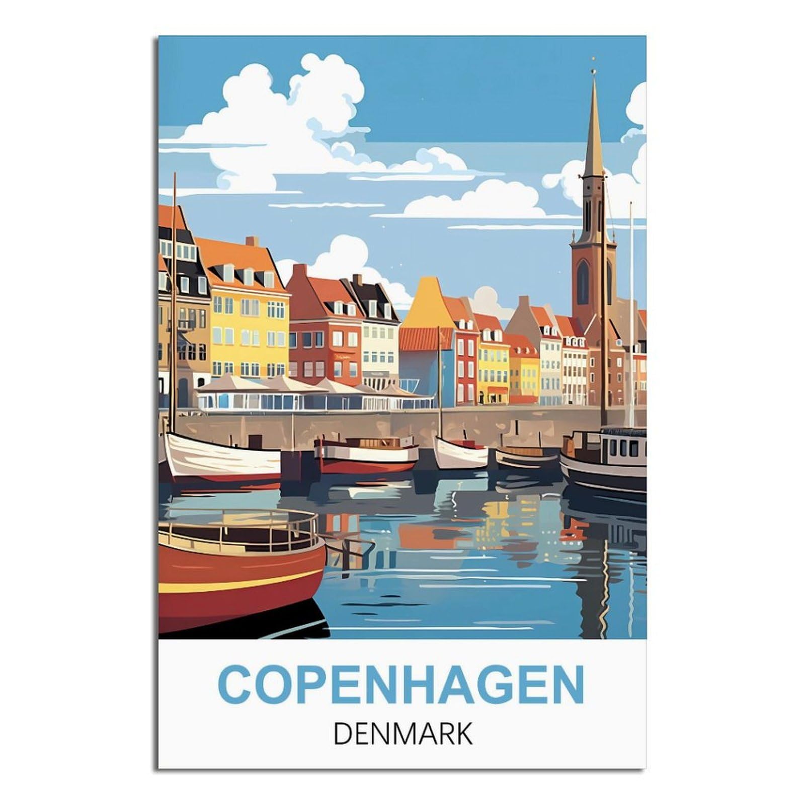 iPuzou Copenhagen Denmark Vintage Travel Poster 08x12inch(20x30cm) Canvas Wall Decor, Wall Art Posters Prints Paintings Pictures for Living Room