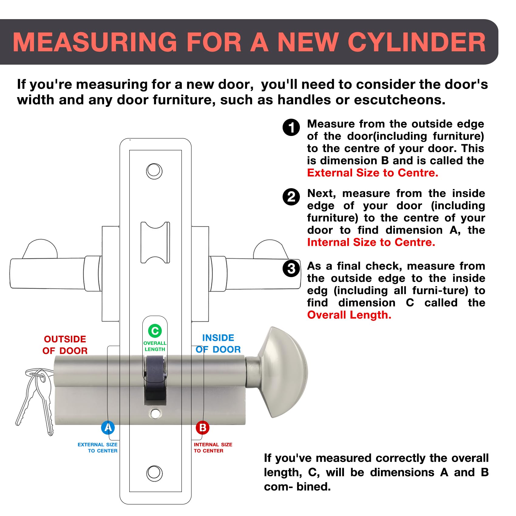 DIDA® 95mm(45T/50) Thumb Turn Euro Cylinder Lock,UPVC Barrel Lock with 3 Keys Anti-Pick,Anti-Bump,Anti-Drill,High Security,Nickel Finish,Suitable for All Door Types,BS EN 1303:2005 - Image 3