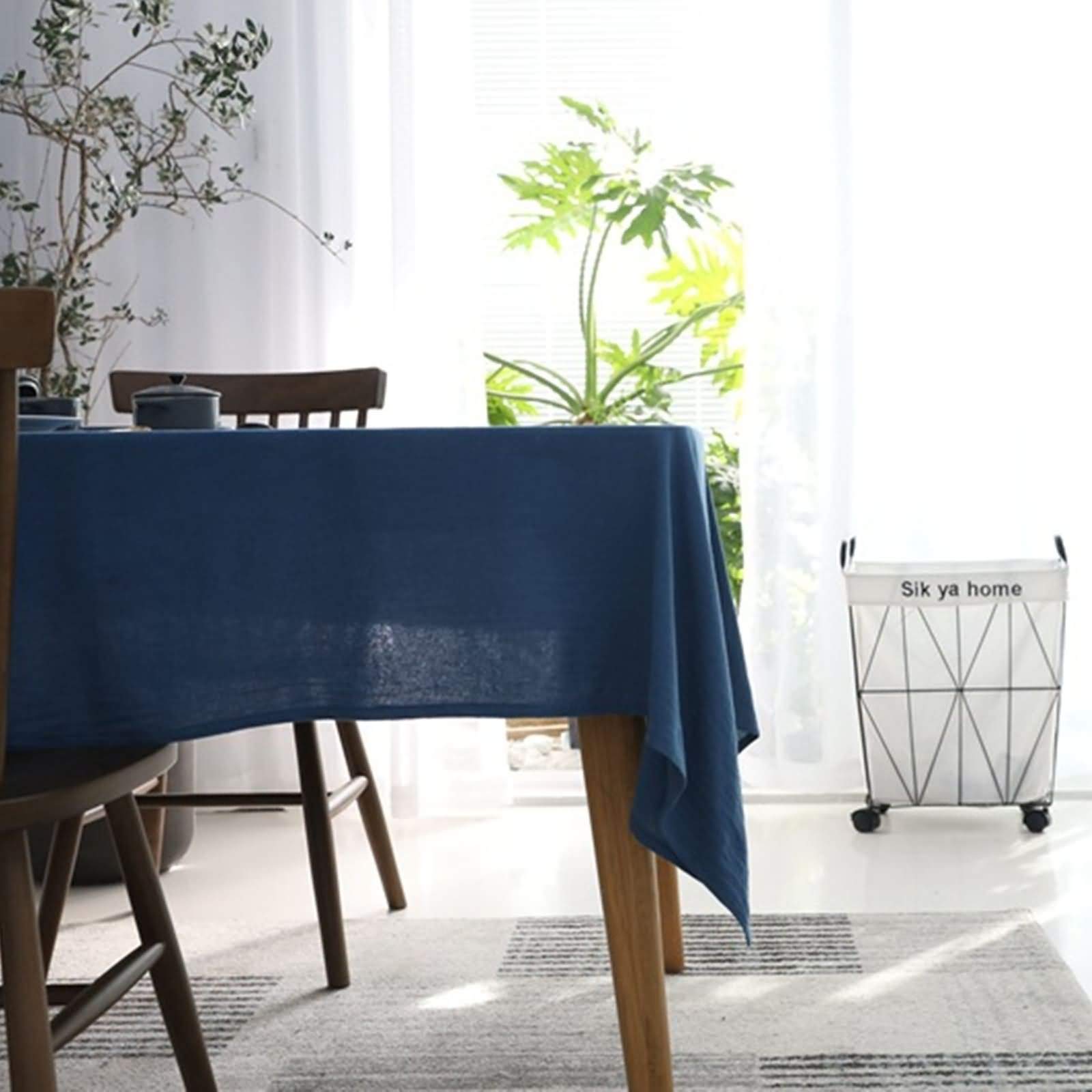 Mantel Rectangular Azul Antimanchas, Color Sólido, de Algodón Suave, 130 x 200 cm, Mantel para Decoración Hogar y Salón