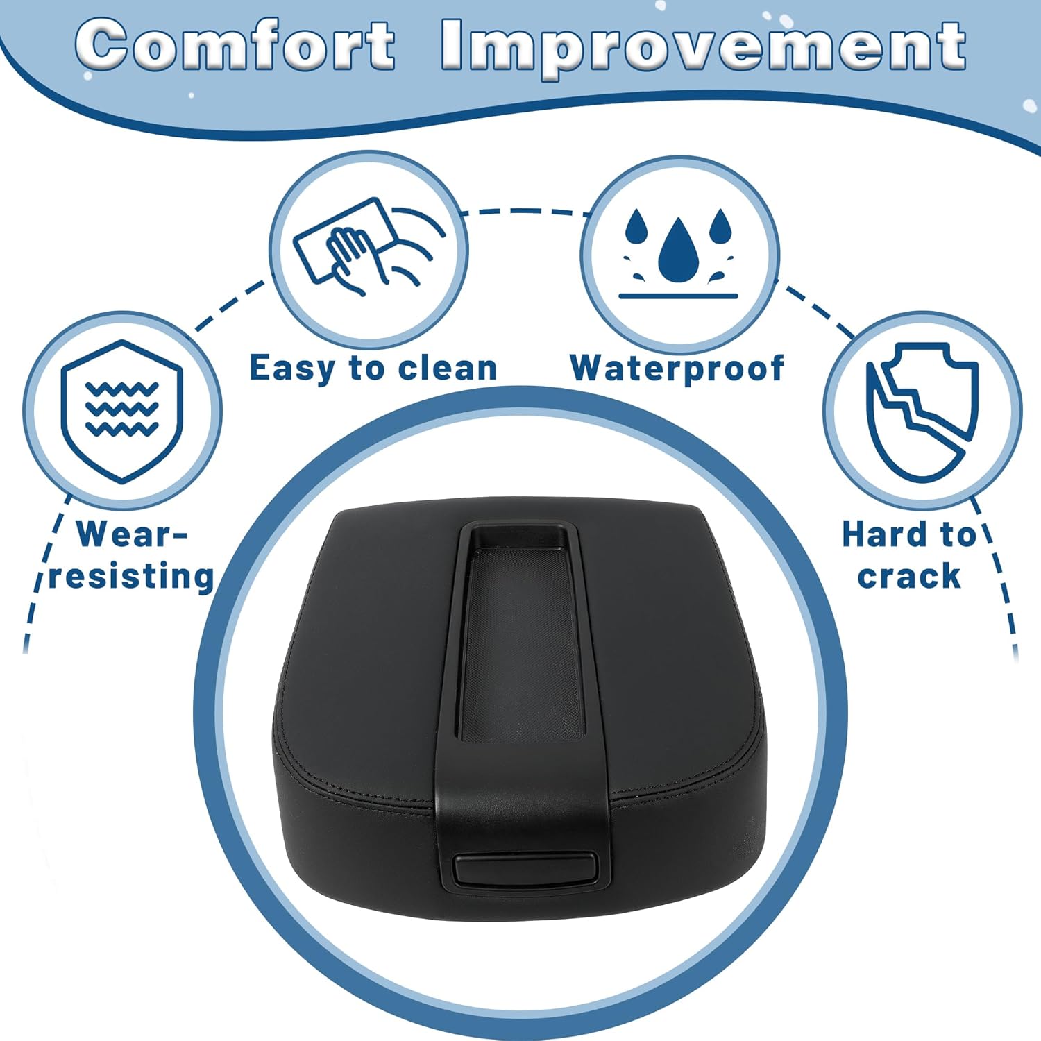 KUAFU Center Console Armrest Lid Compatible with 2007-2014 Chevy Avalanche Silverado Suburban Tahoe Yukon Sierra Black W/Latch Replacement for 15217111, 15941534, 19328718