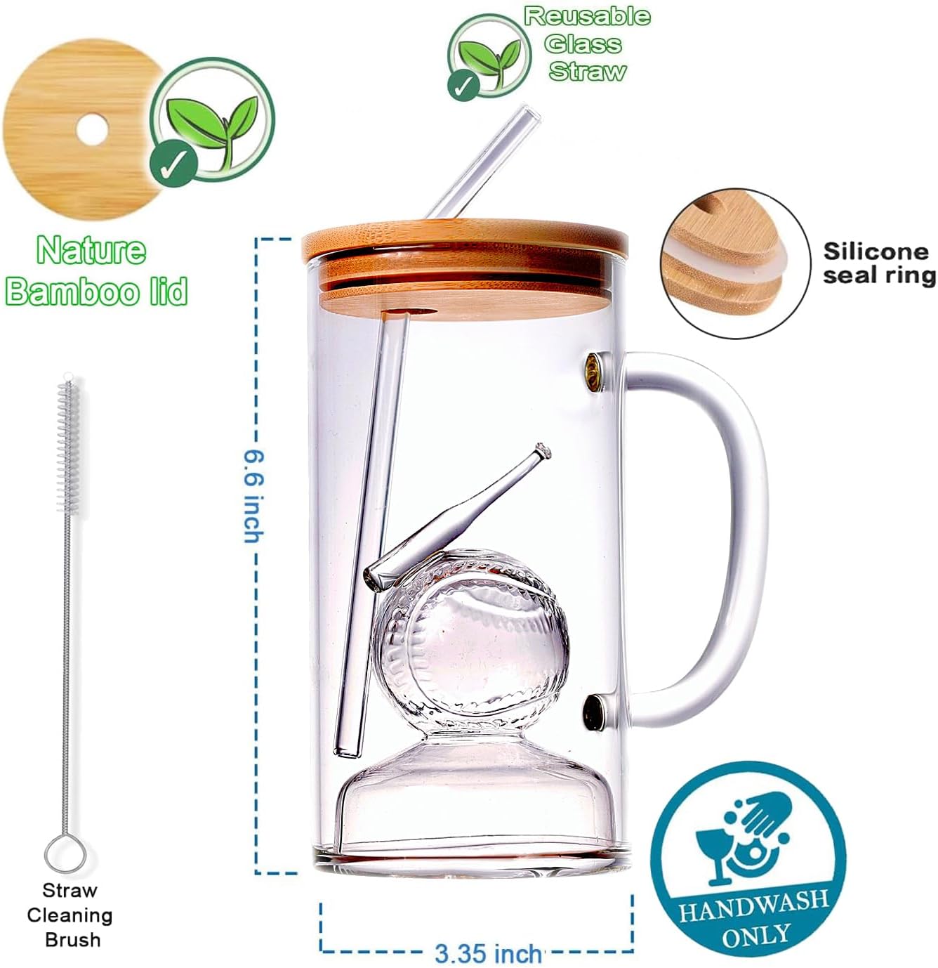 Baseball Beer Pint Drinking Glass 16Oz, with 3D relief Baseball Ball Shape inside - Image 2