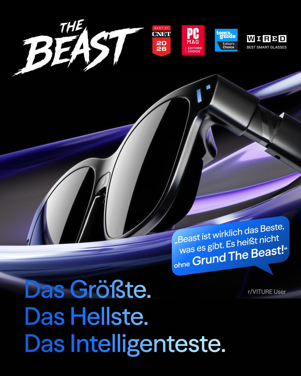 VITURE Beast XR Brille, 174” 1200p 58° FOV, Integriertes VisionPair™ 3DoF, Dynamische Abdunklung, Harman Audio, AR Brille für iPhone, Android, Mac, PC, Switch 2 – Größte. Hellste. Intelligenteste.