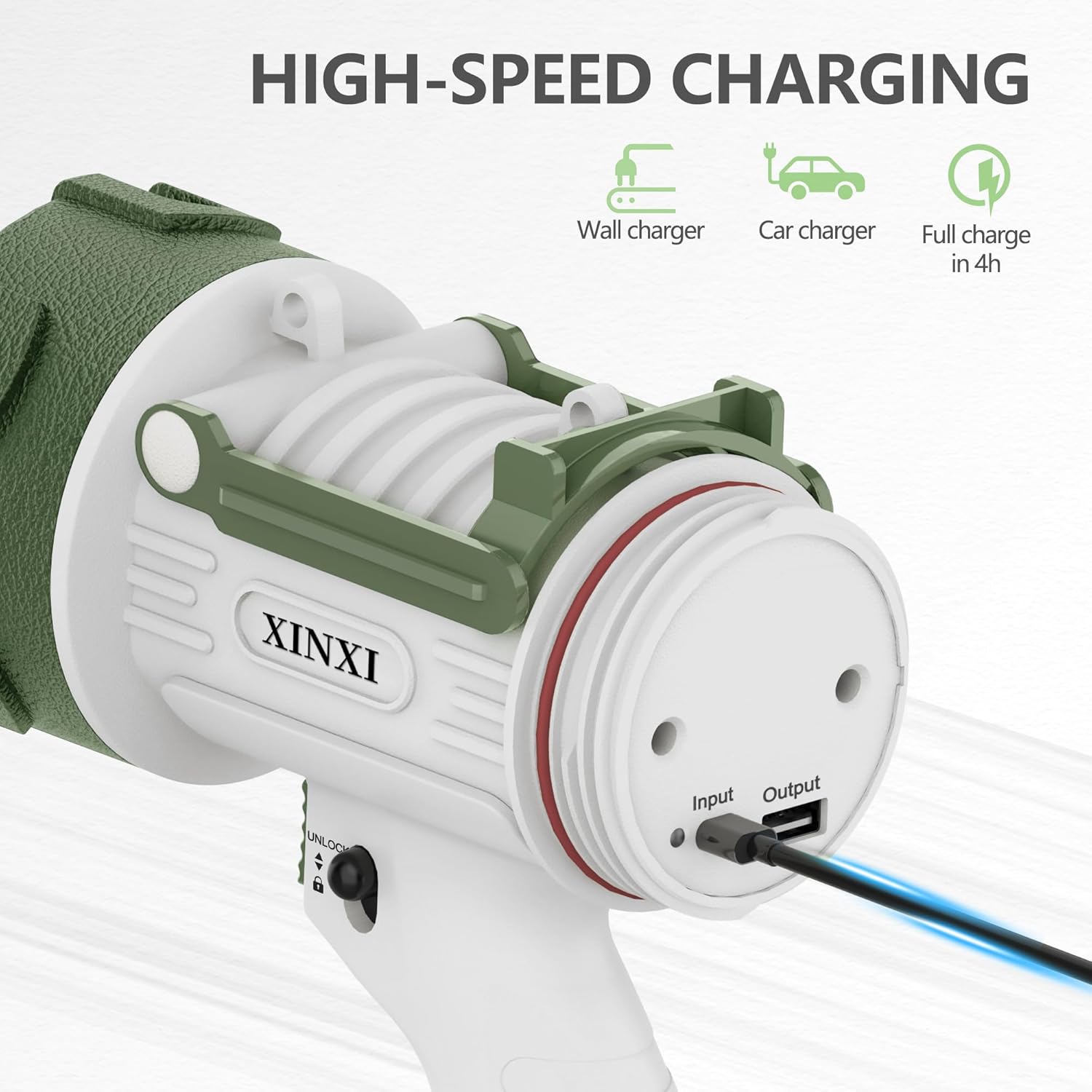 Rechargeable Spotlight Flashlight IP67 Waterproof with 200,000 Lumen LED, 12 Hours Long Running Spot Light, Impact Resistant Handheld Spotlight with Foldable Stand White