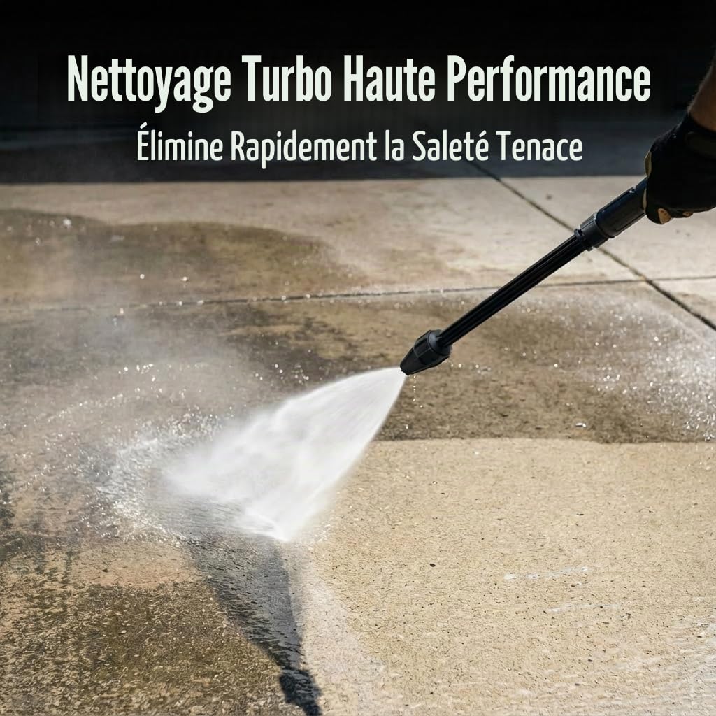 Lance Turbo Rotative Nettoyeur Haute Pression Compatible avec Karcher K2–K7 & LAVOR | Jet Conique 360° | Idéale pour Béton, Dalles et Allées, 160Bar