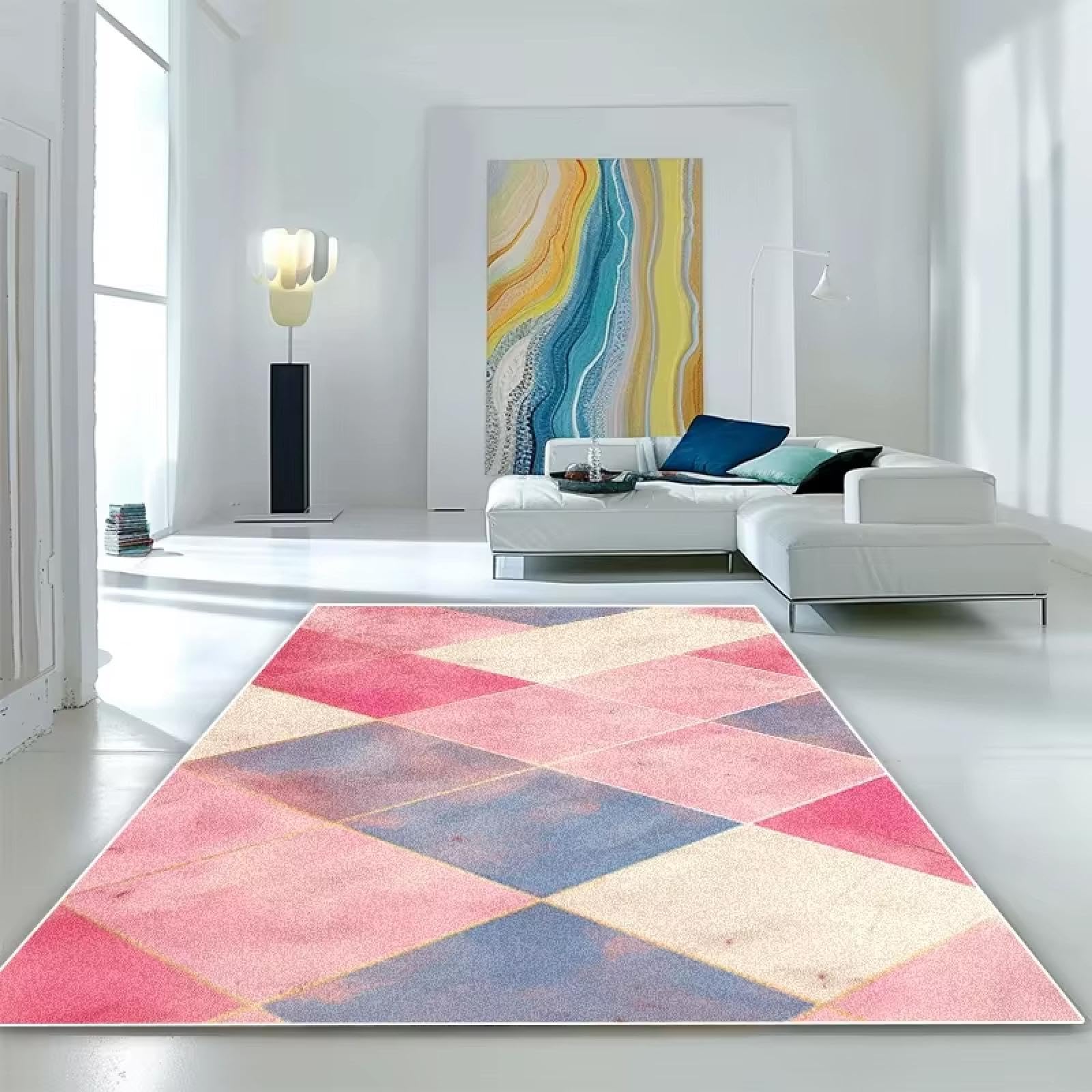 Alfombra geométrica moderna antideslizante y fácil de limpiar para suelo de salón y cocina
