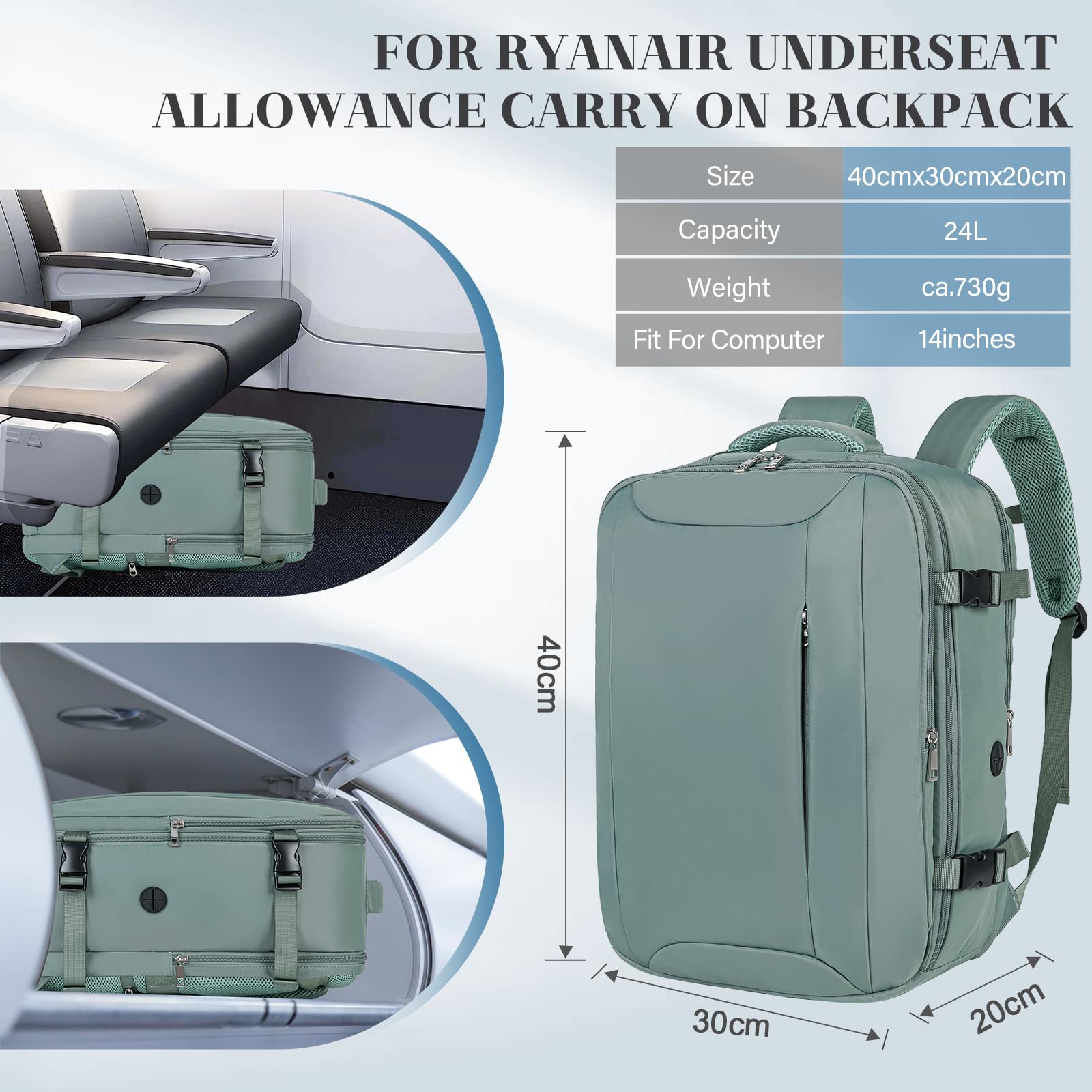 Hayayu Cabin Luggage 40 x 30 x 20 cm - 24 L - 40 x 30 x 20 cm - Hand Luggage with Separate Compartment for 14 Inch Laptop with Anti-Theft Pouch in use