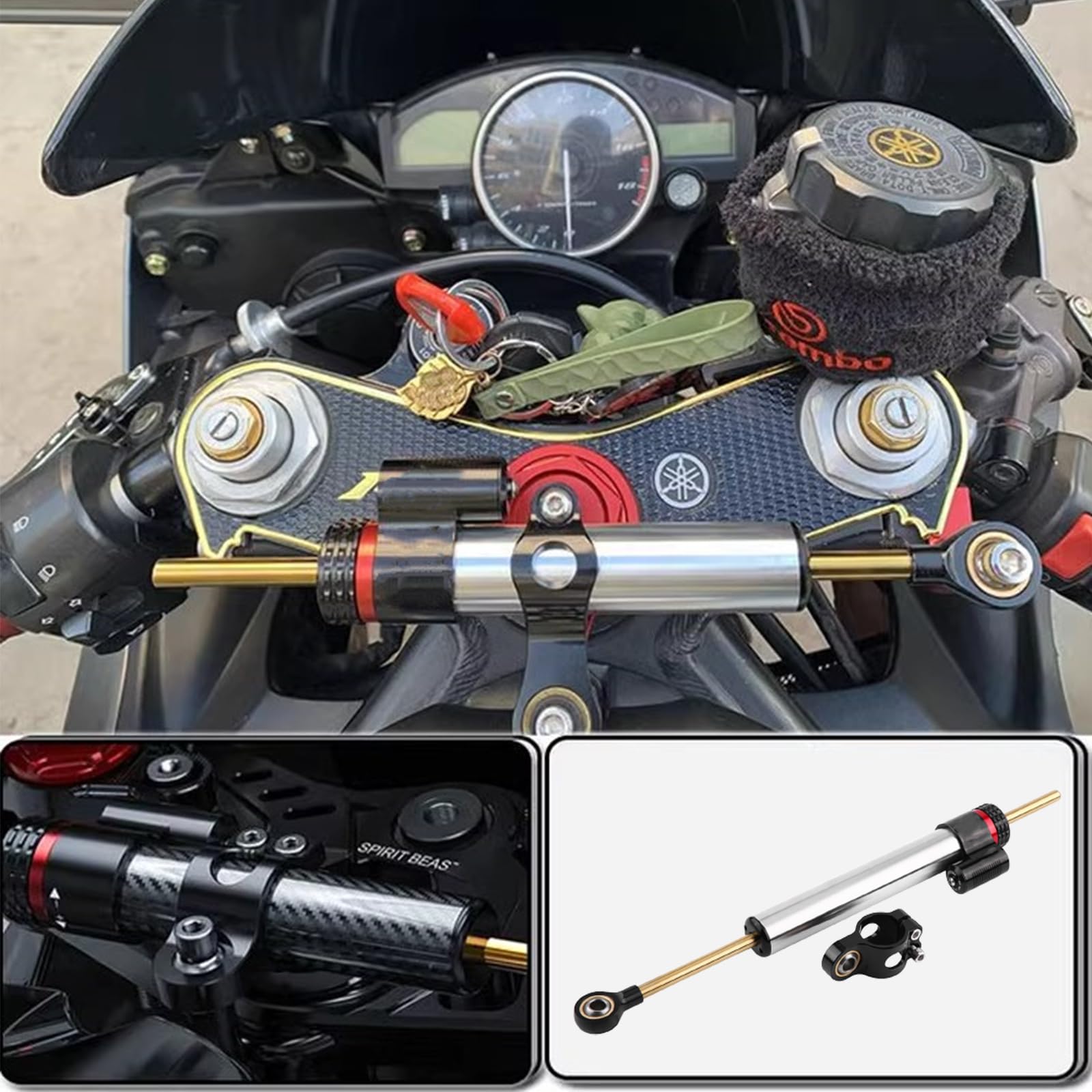 Fydun Amortisseur de Direction de moto en CNC Aluminium Universel Stabilisateur d'amortisseur pour MT10 MT 10 MT-10 MT 07 MT-07 MT07 MT09 MT 09 MT-09(Longue section)