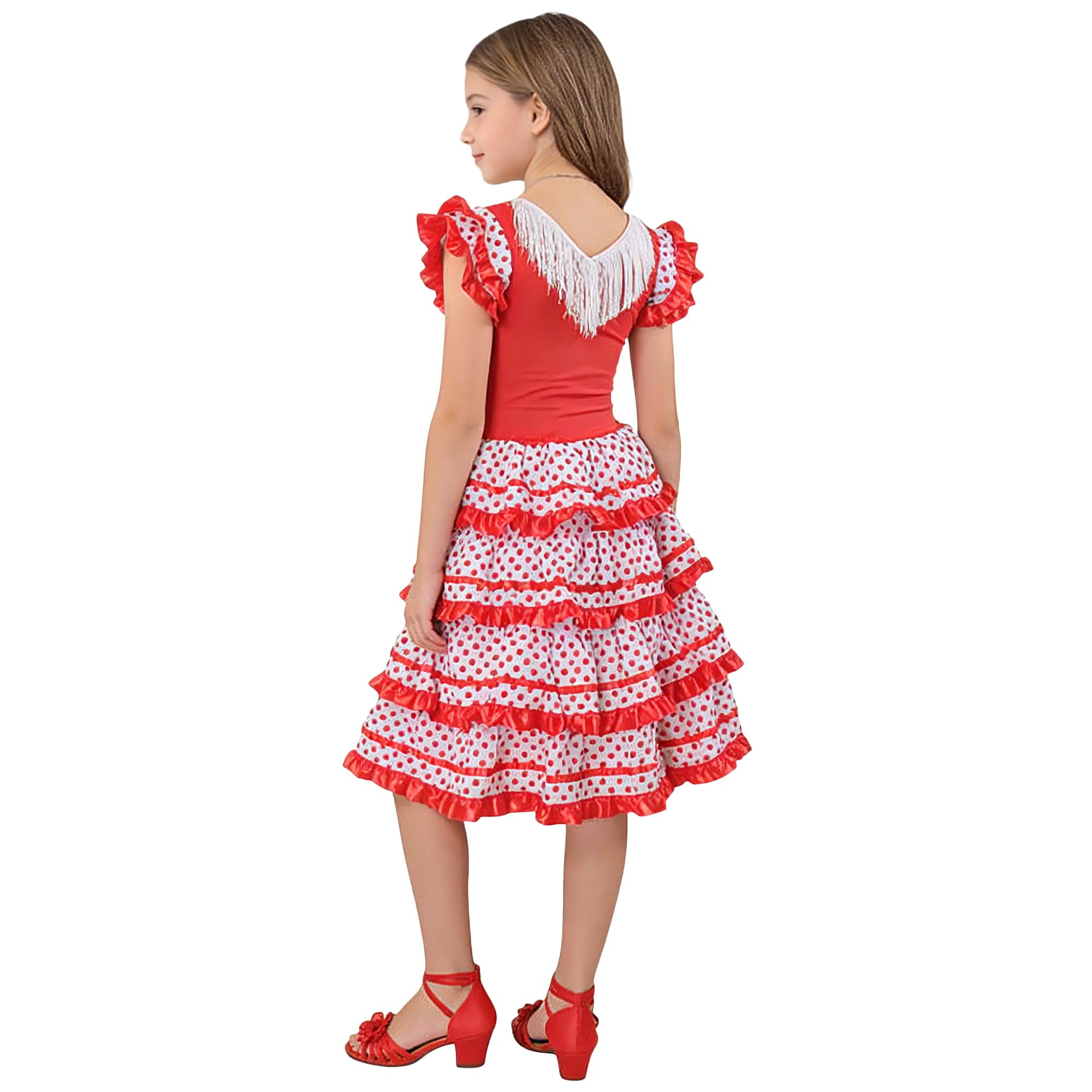 Wildarms Disfraz de Sevillana Niña - Vestido Flamenca Infantil con Volantes y Lunares - Traje Tradicional Andaluz para Feria, Carnaval y Baile — view 5