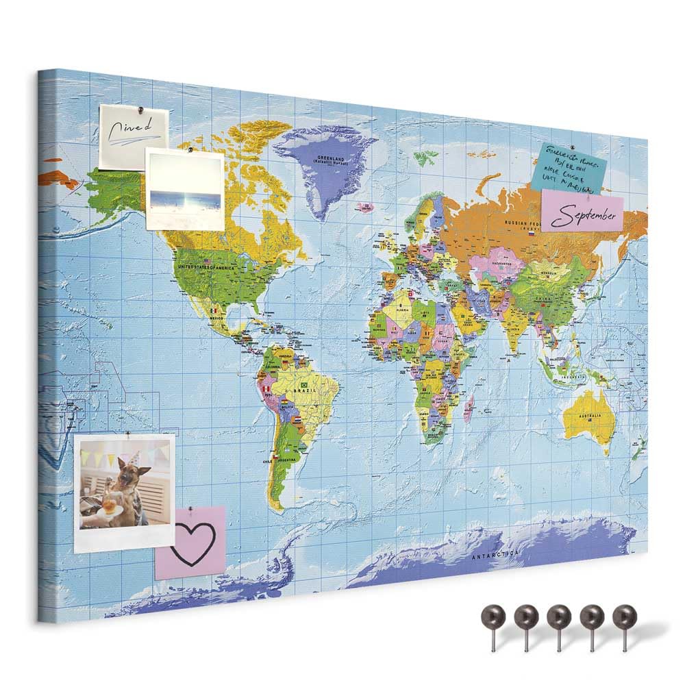 murando - Pin Board World Map 90x60 cm/36"x24" 1 piece Non-Woven Material XXL Memo Notice Board Pins Included Vision Images Pictures Home Decor Wall - Travel Gift k-A-0135-v-a โ image 1