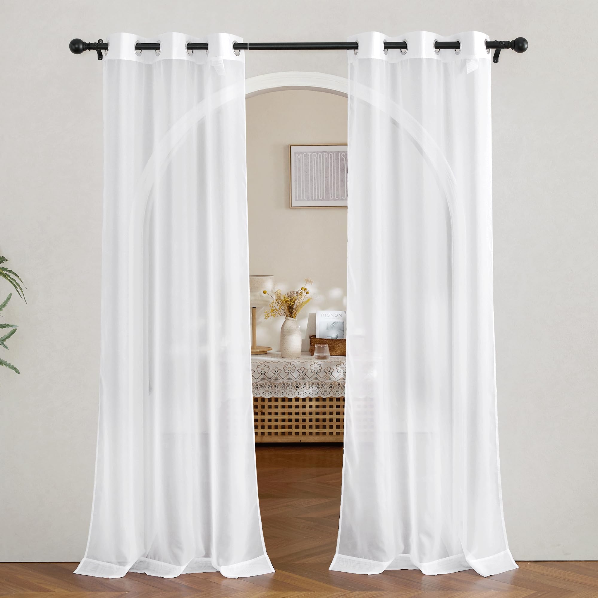 Amazon.com: NICETOWN White Sheer Curtains 80 inches Long for