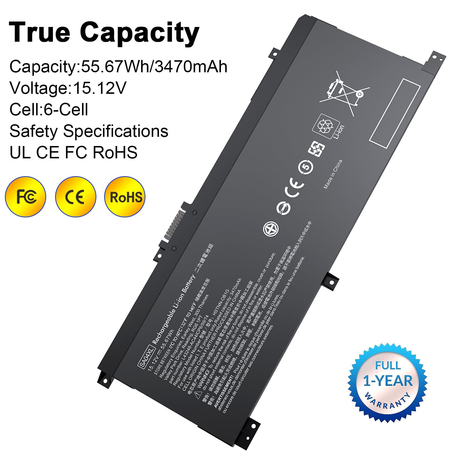 BND SA04XL L43267-005 Laptop Akku Ersatz für HP Envy 15-DR0000 X360 15-DR0010TX Serie Notebook SA04055XL L43248-421 L43248-541 L43248-AC1 L43248-AC1 L43248-AC1 2 15. 12 V, 55,67 Wh, 3470 mAh…