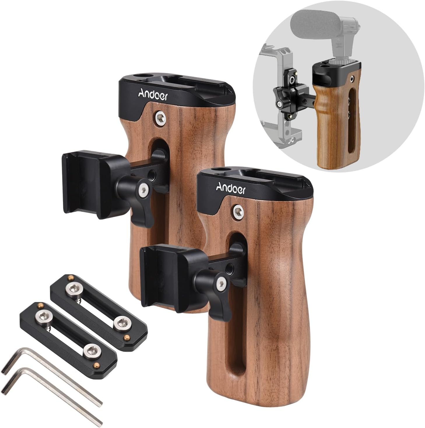 Universal Top/Side Handle for Camera Cage Left/Right Side Handgrip with NATO Clamp Cold Shoe Mount Up & Down Adjustable, 2 Pack