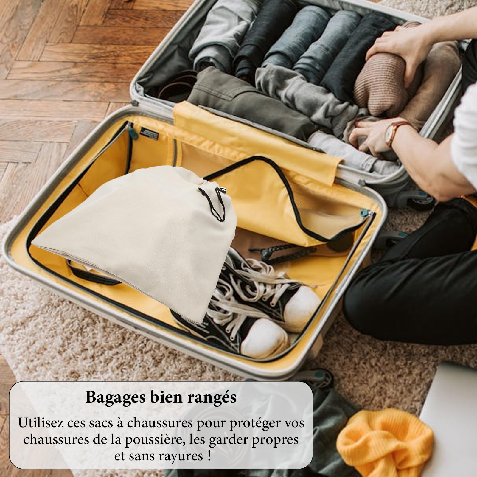 4 Sacs à Chaussures pour Voyage, Sacs à Chaussures pour Hommes et Femmes, Sac à Chaussures avec Cordon de Serrage, 45 × 35 cm, Sacs à poussière pour Les Voyages, Le Sport, Le Camping et Le Rangement