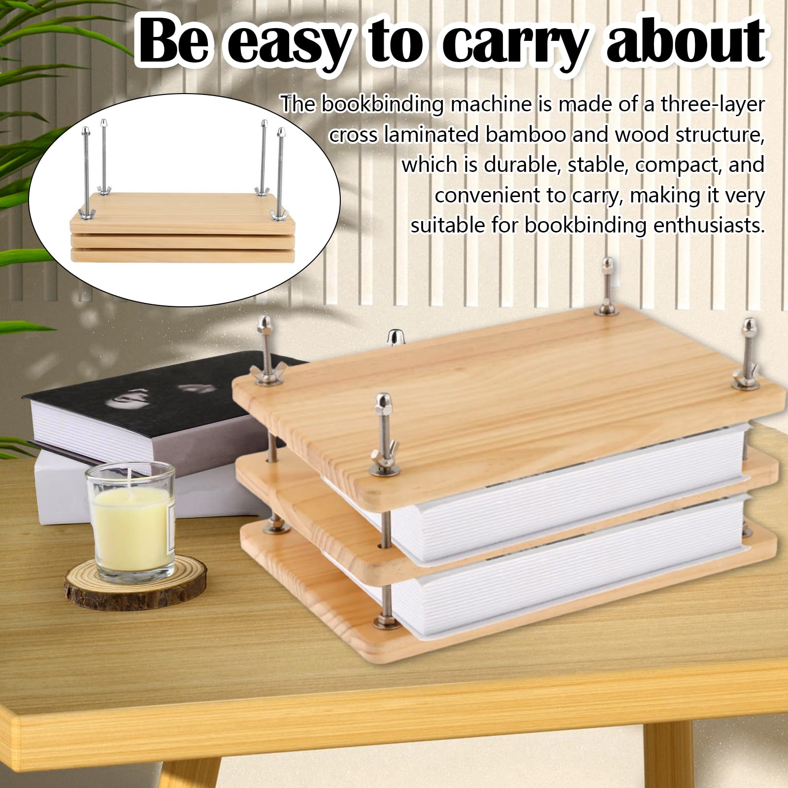BONJUME Prensa Para Libros De Madera, 30x20cm Herramienta De Encuadernación De Libros Resistente Manual Multifuncional Accesorios Suministros De Encuadernación Para Hogar Escuela Oficina Bricolaje