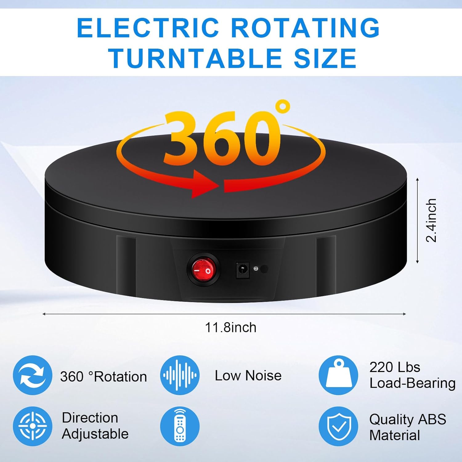 Motorized Rotating Display Stand 11.8" 360 Degree Motorized Turntable Electric Rotating Turntable with Remote Control Us Plug Display Base for Photography Jewelry Arts Product Control Angle