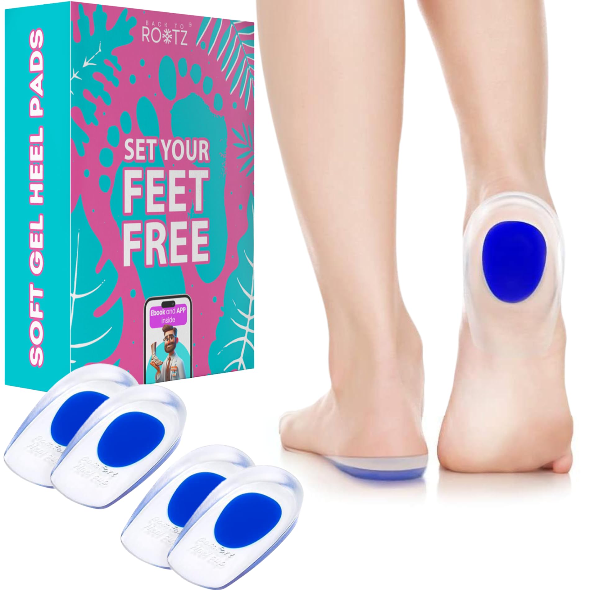 ROOTZ | 2 Paia di Talloniere in Silicone per Spina Calcaneare e Tallonite | Solette Gel con Inserto Shock Absorber Blu per Sollievo dal Dolore | Taglia (35-41)
