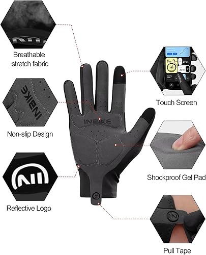 Miniatura 2 de INBIKE Guantes de bicicleta transpirables para hombres y mujeres, guantes de ciclismo con almohadilla de dedo completo, pantalla táctil, bicicleta