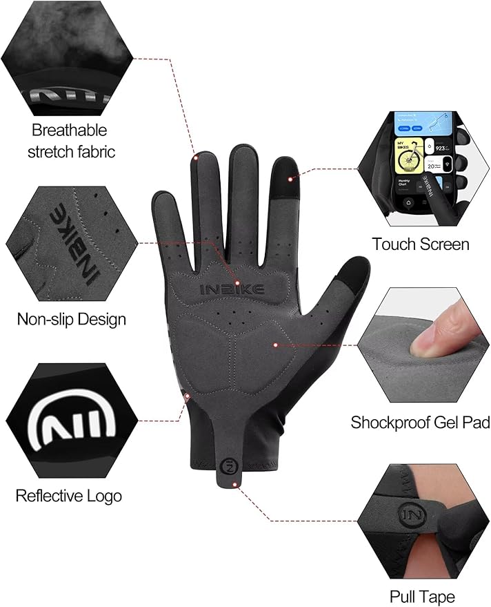 Guantes de bicicleta INBIKE para hombres y mujeres, dedo completo, negro miniatura 2