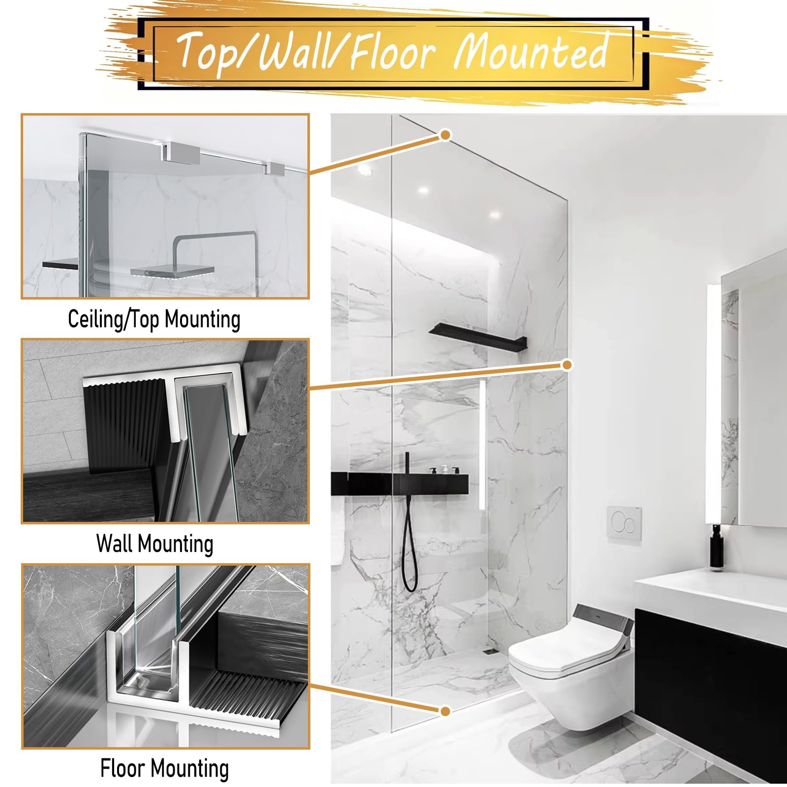 Minimalistyczny Aluminiowy Stały Kanał Prysznicowy Do Szklanego Panelu Ściennego, Wpuszczony Profil Z Głębokim Rowkiem O Niestandardowej Długości(1pc,W12mm(15/32in) L2.1m(83in))