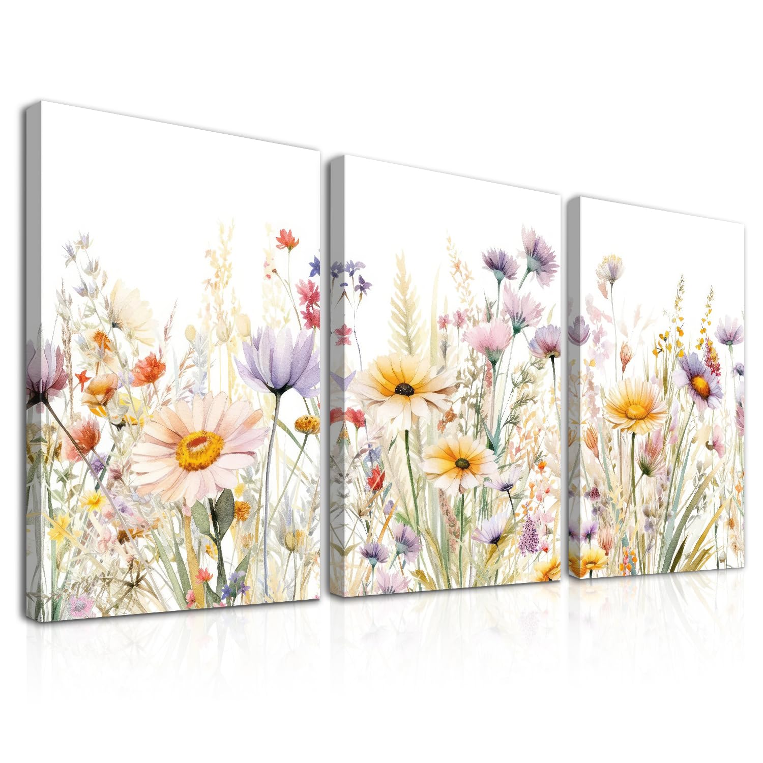 Dazzlewall 3Pcs Framed Wildflower Wall Art Decor, Watercolor Floral Wall Pictures for Bedroom Living Room Decor 12x16 in