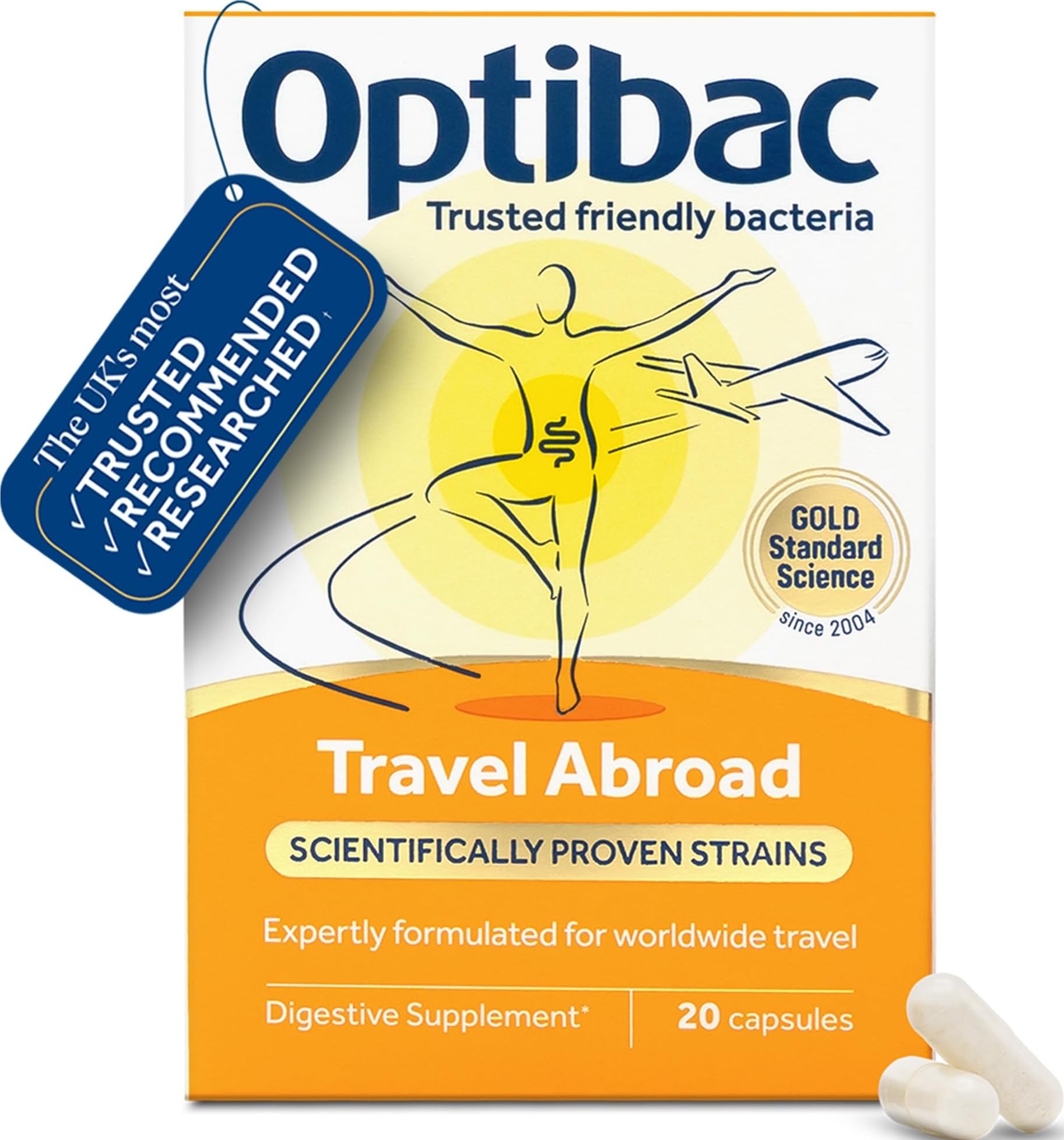Optibac Travel Abroad - Vegan Digestive Supplement for Travel - 20 Capsules