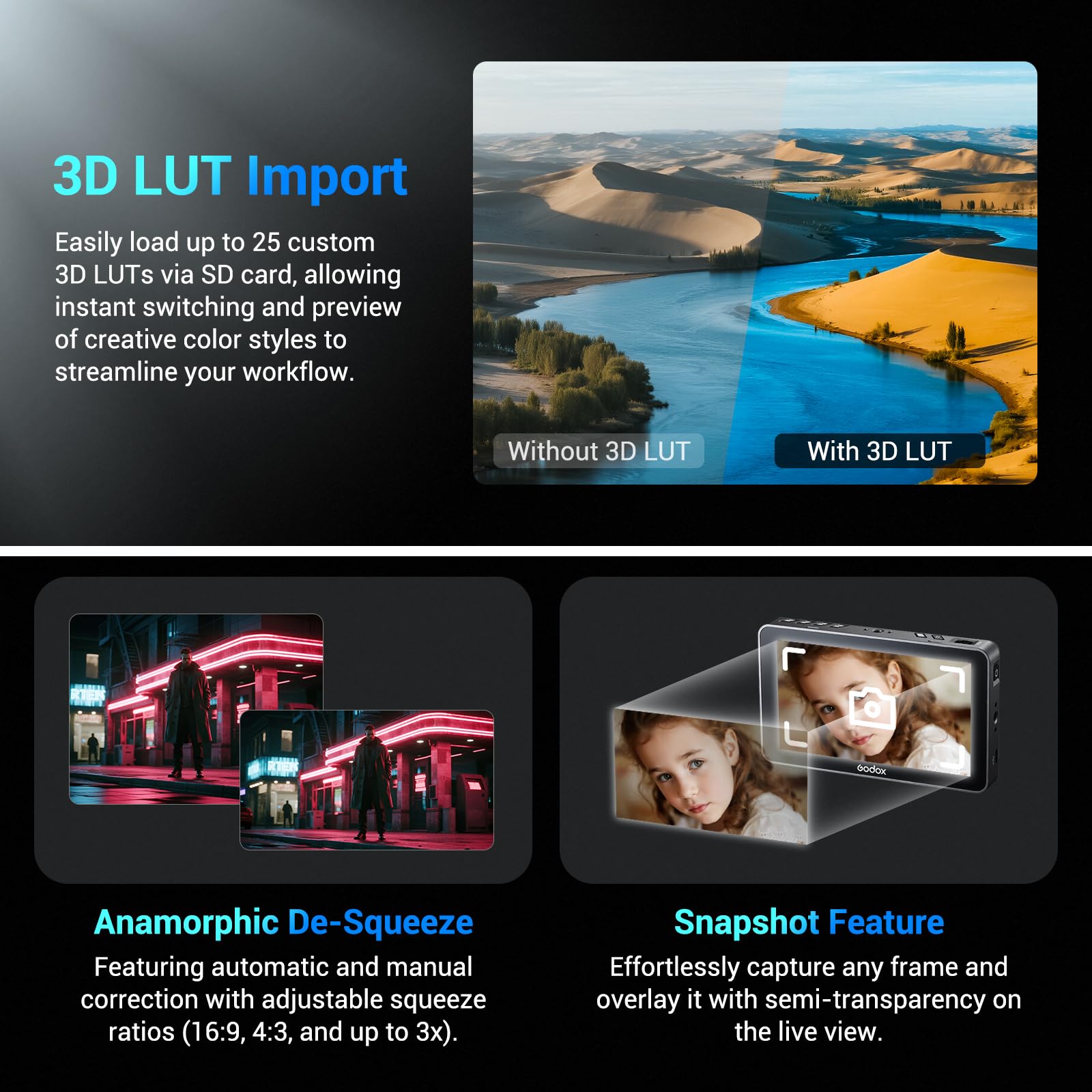 GODOX GM6S Pro Moniteur de Terrain pour Caméra 5,5 Pouces, Moniteur HDMI 4K | 2000 nits ±10 % ultra Lumineux, écran Tactile IPS 1920×1080, Entrée et Sortie LUT 3D, Boîtier Entièrement en Métal