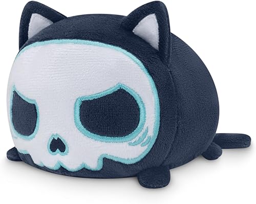 Miniatura 3 de TeeTurtle - Bolsa de peluche - Gato de calavera azul oscuro - de los creadores del peluche reversible original de pulpo - Lleva a tu amigo de