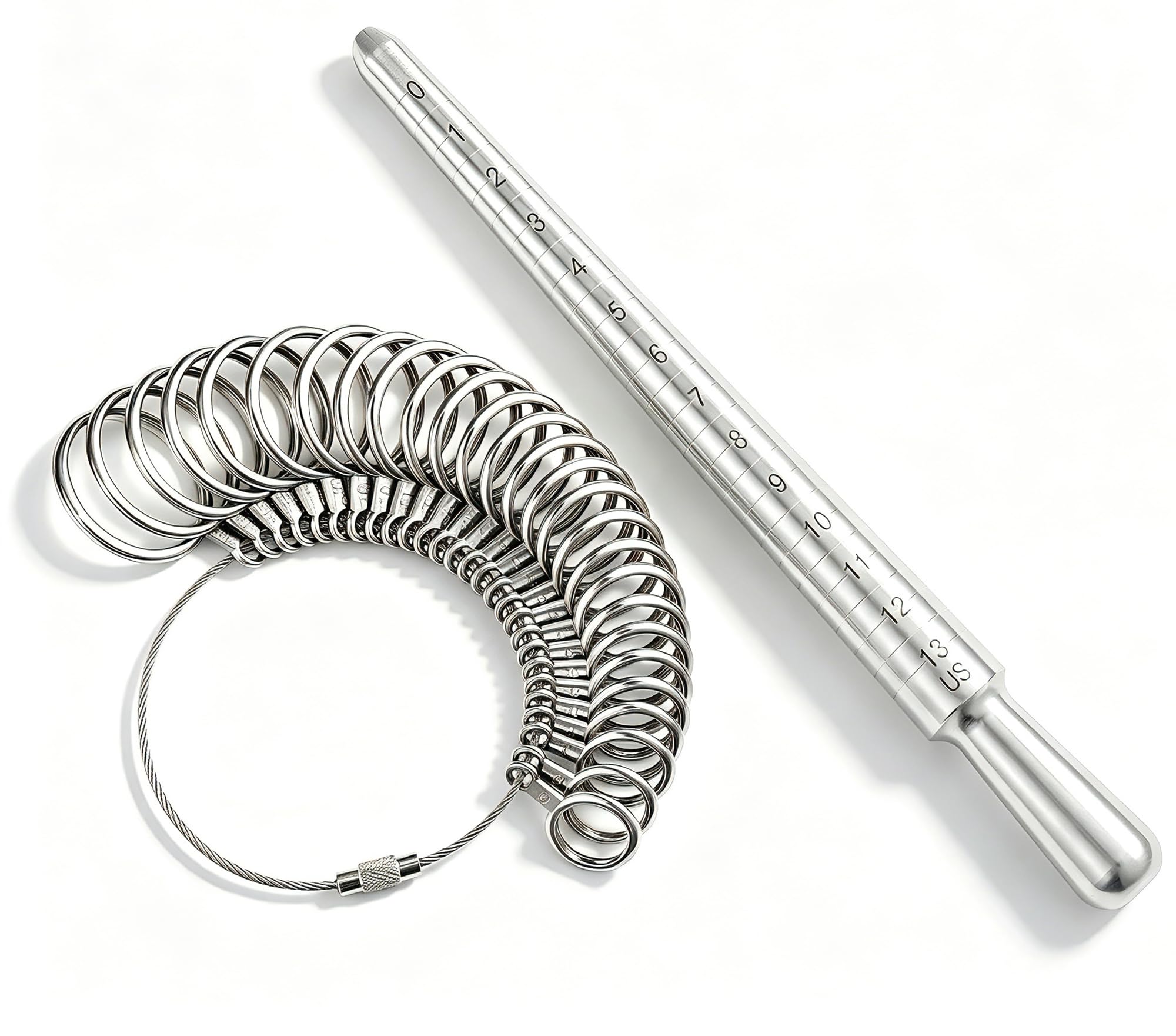 Bflaae 2 PCS Ring Sizer Measuring Tool Kit with US Ring Mandrel, 27 PCS Stainless Steel Ring Gauges for Ring Repair and Measurement, Pro 2 PCS